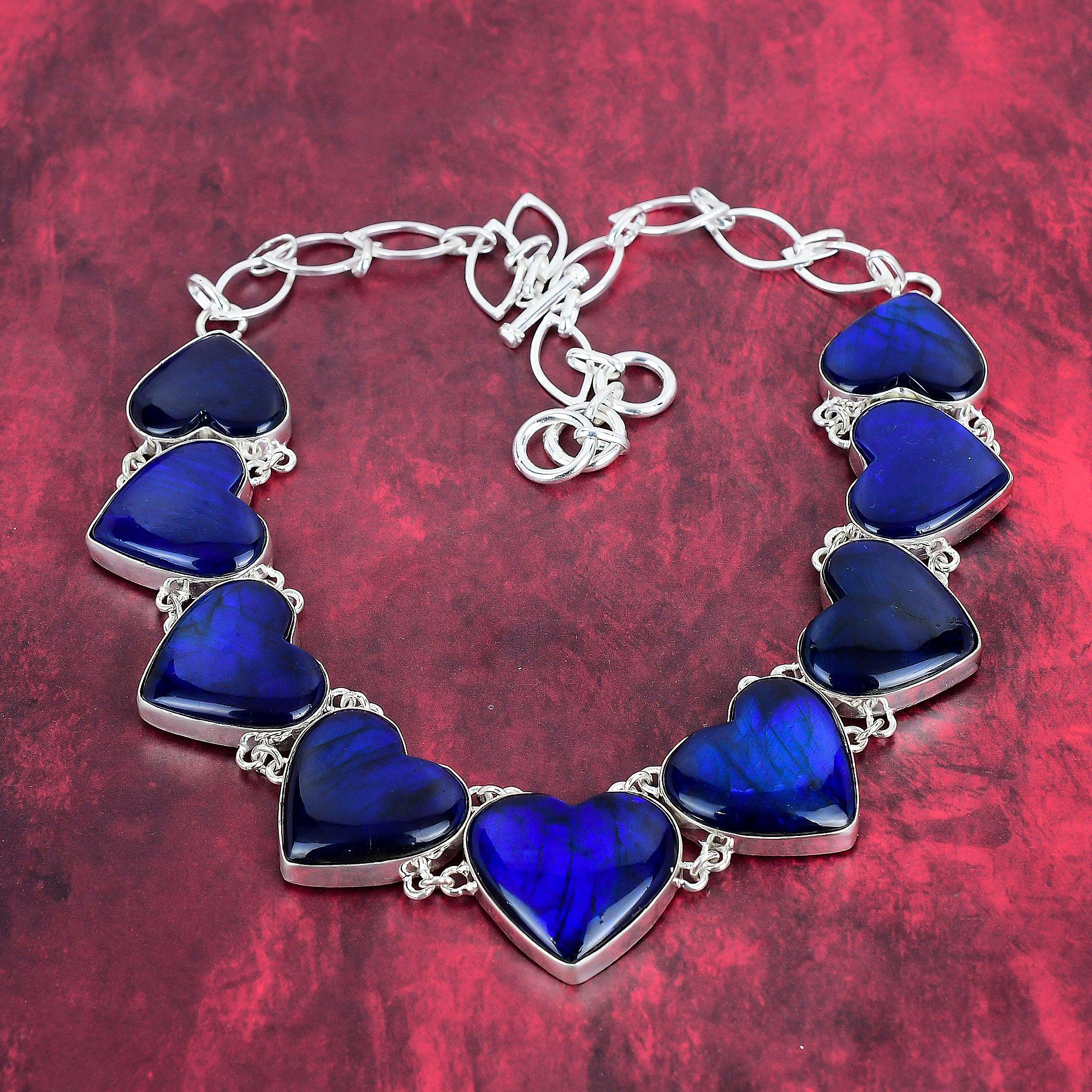 Blue Flash Labradorite Heart Shaped Necklace, 925 Solid Sterling Silver Gemstone Necklace, Handmade Dainty Jewelry