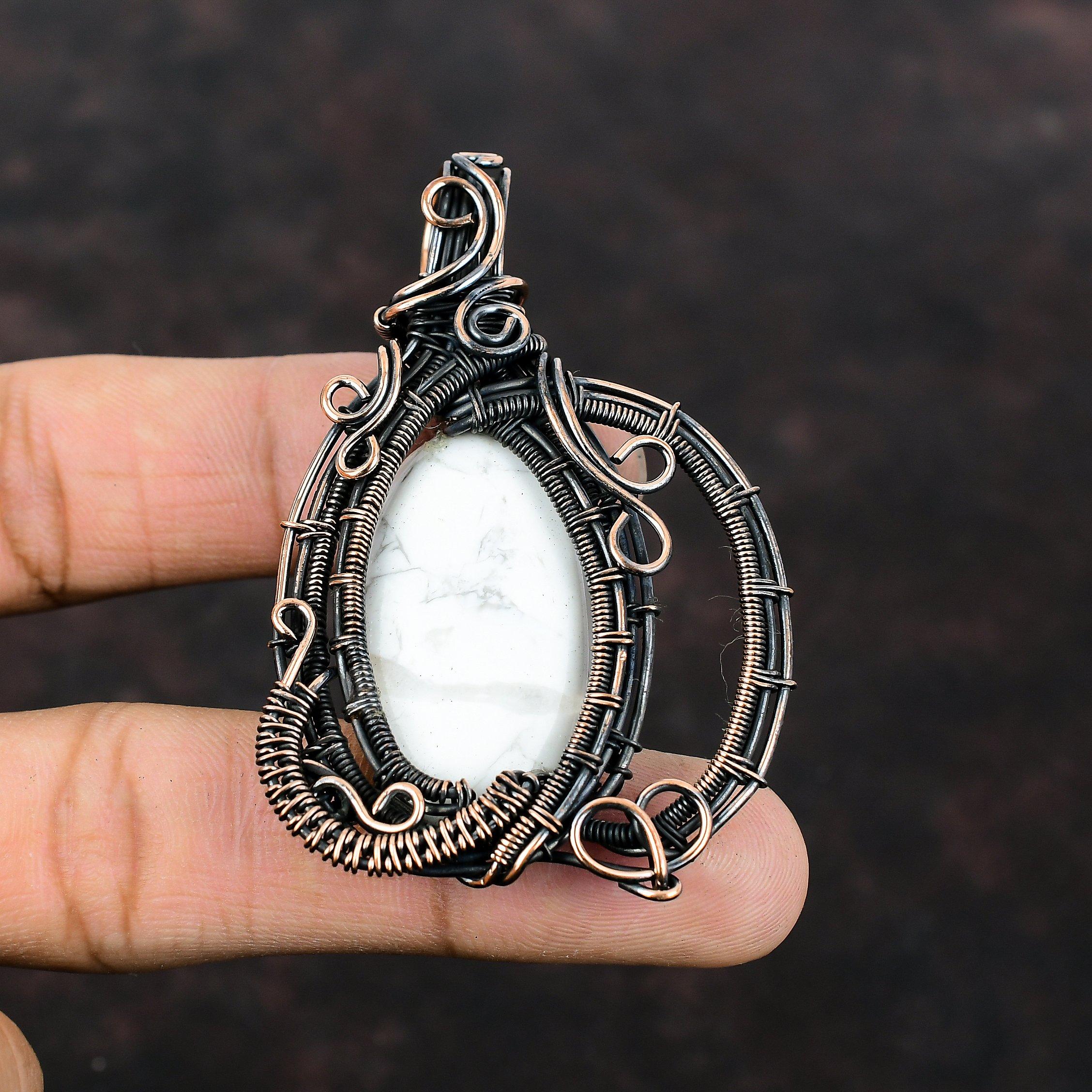 Howlite Pendant Copper Wire Wrapped Pendant Decent Pendant Howlite Gemstone Jewelry Handmade Ethnic Pendant Copper Wire Jewelry Gift For Mom