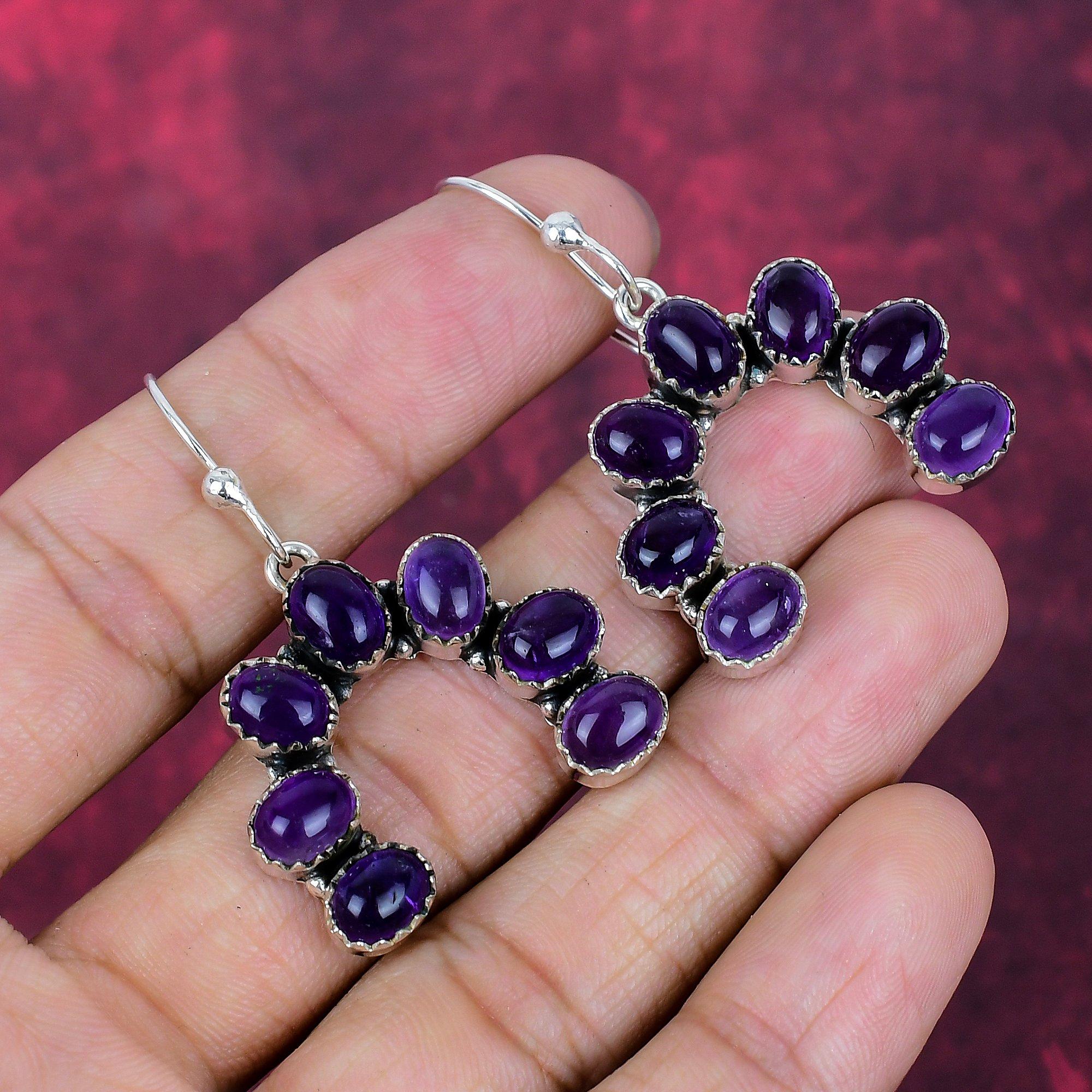 Amethyst Earrings, 925 Solid Sterling Silver Gemstone Handmade Earrings Jewelry, Gift For Sister