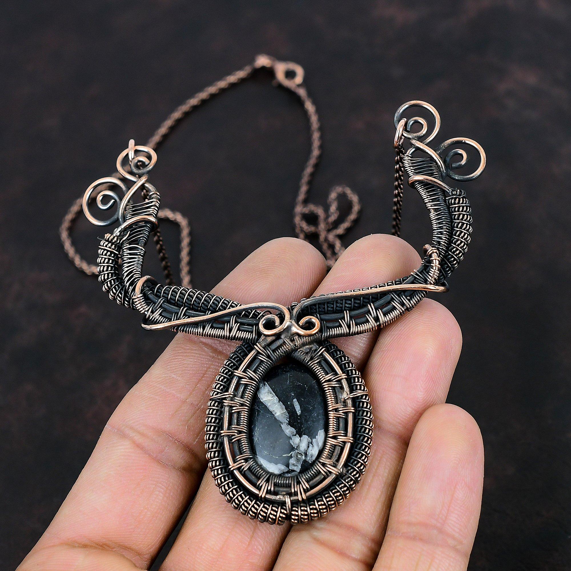 Chrysanthemum Necklace Copper Wire Wrapped Necklace Chrysanthemum Gemstone Jewelry Handmade Necklace Copper Wire Wrap Jewelry Gifts For Her