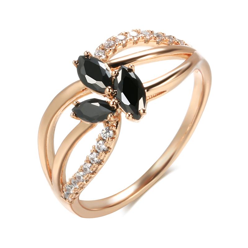 Anelli con fiore in cristallo di zircone nero Kinel per donna