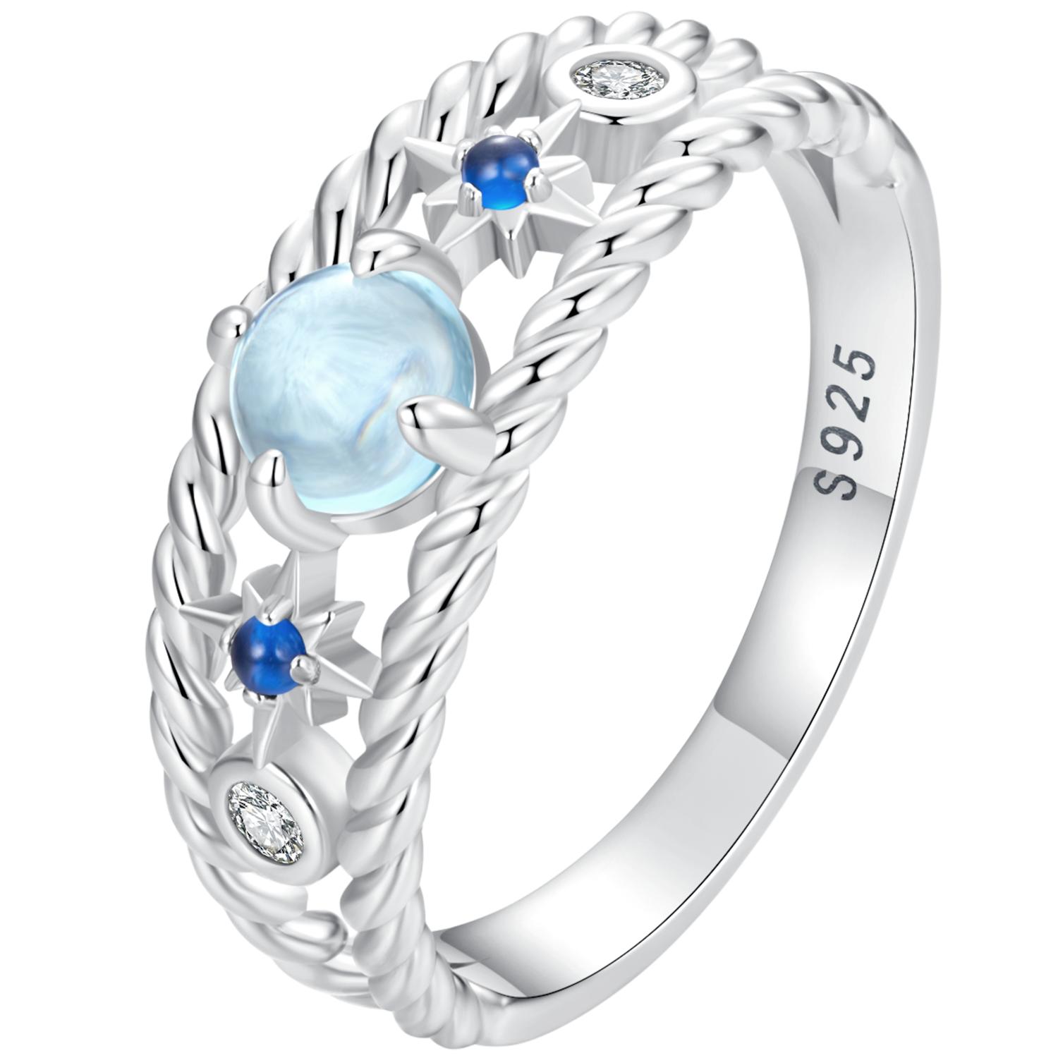 Bamoer 925 Sterling Silver Starry Ring Hollow-out Star Finger Ring for Women Party Exquisite Fine Jewelry Gift