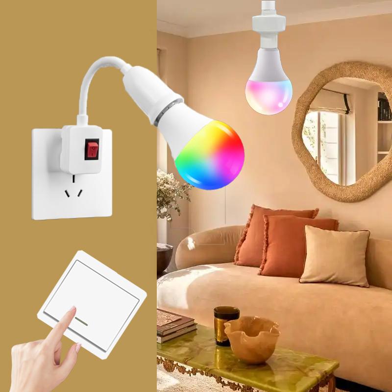 Lâmpada LED Inteligente RGB E27 com Controle Remoto RF 433MHz e Controle Bluetooth, Soquete Interruptor de Parede Sem Fio com Aplicativo Tuya para Iluminação Doméstica AC 220V