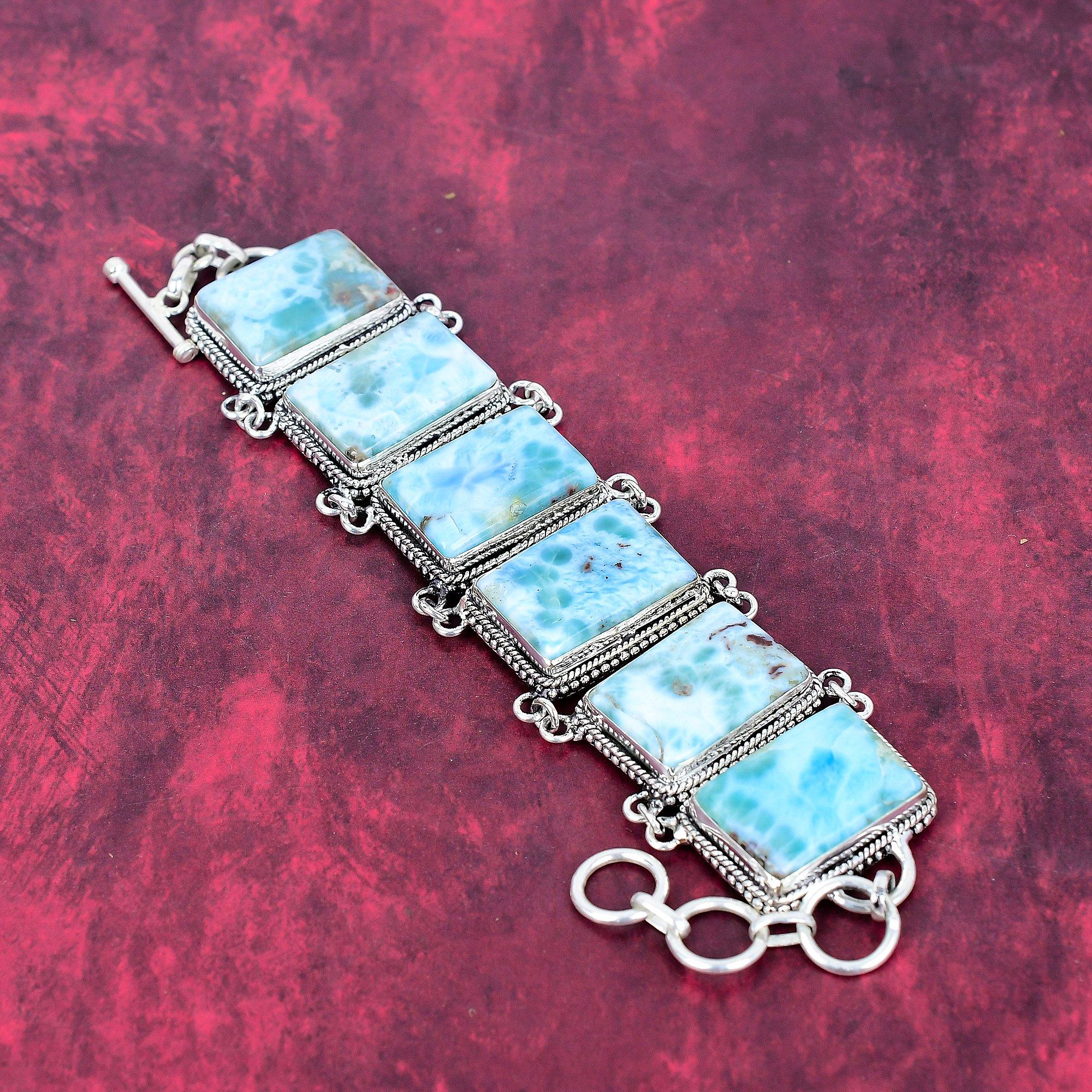 Brățară Larimar Bijuterii cu Pietre Prețioase, Brățară Handmade din Argint Sterling 925 Masiv, Bijuterii cu Design de Ultima Oră