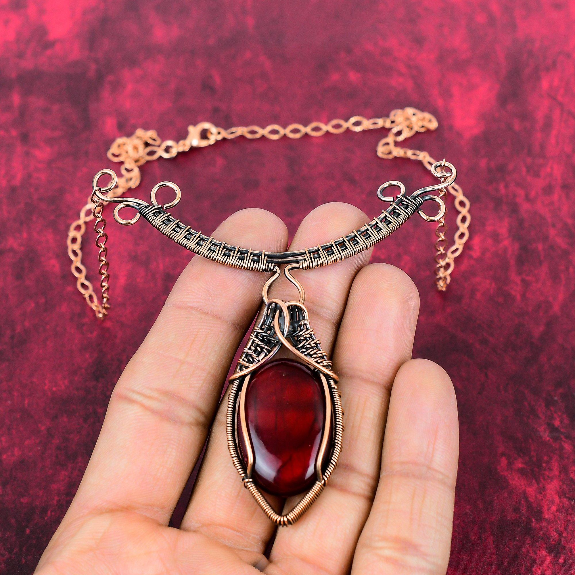 Red Fire Labradorite Necklace Copper Wire Wrapped Gemstone Necklace Adjustable Chain Necklace Copper Jewelry Handmade Necklace Gift For Wife