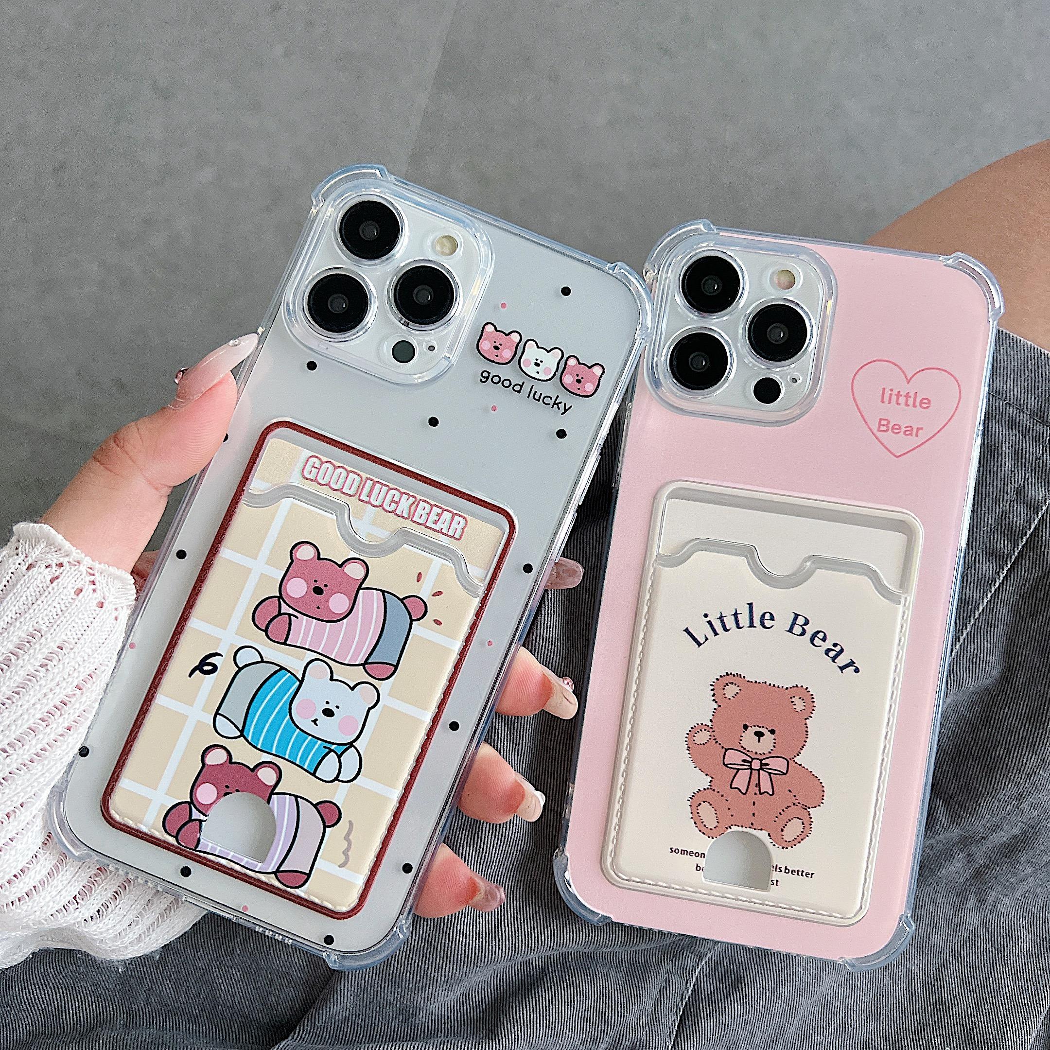 Card Slot Holder Silicone Wallet Pocket Case For Xiaomi Redmi Note 13 Pro Samsung A25 A35 Realme 10 Transparent Cover Shockproof Clear Full Protection
