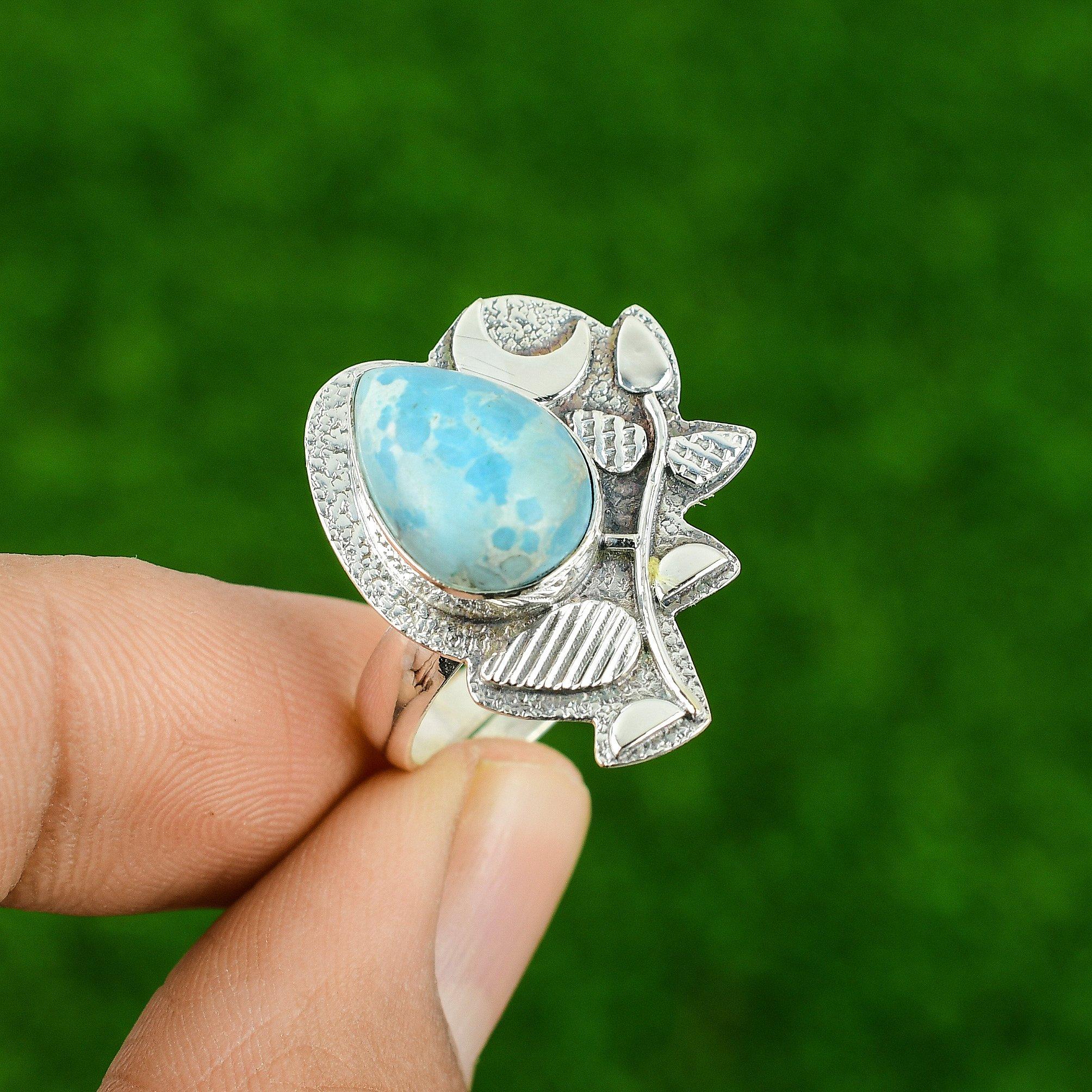 Sterling Silver Arizona Turquoise Gemstone Handmade Cescent Moon Ring Jewelry