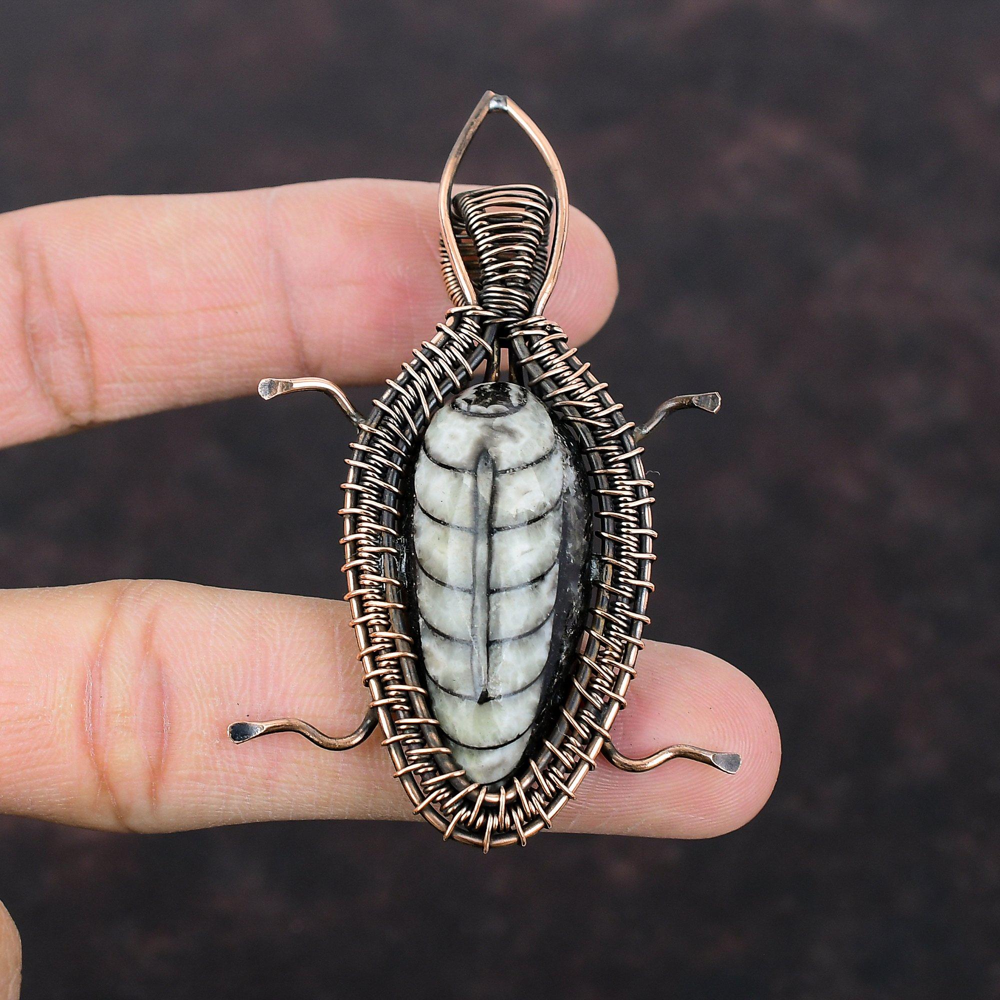 Orthoceras Fossil Pendant Copper Wire Wrapped Pendant Gemstone Pendant Copper Jewelry Unique Design Pendant Handmade Jewelry Gift For Women