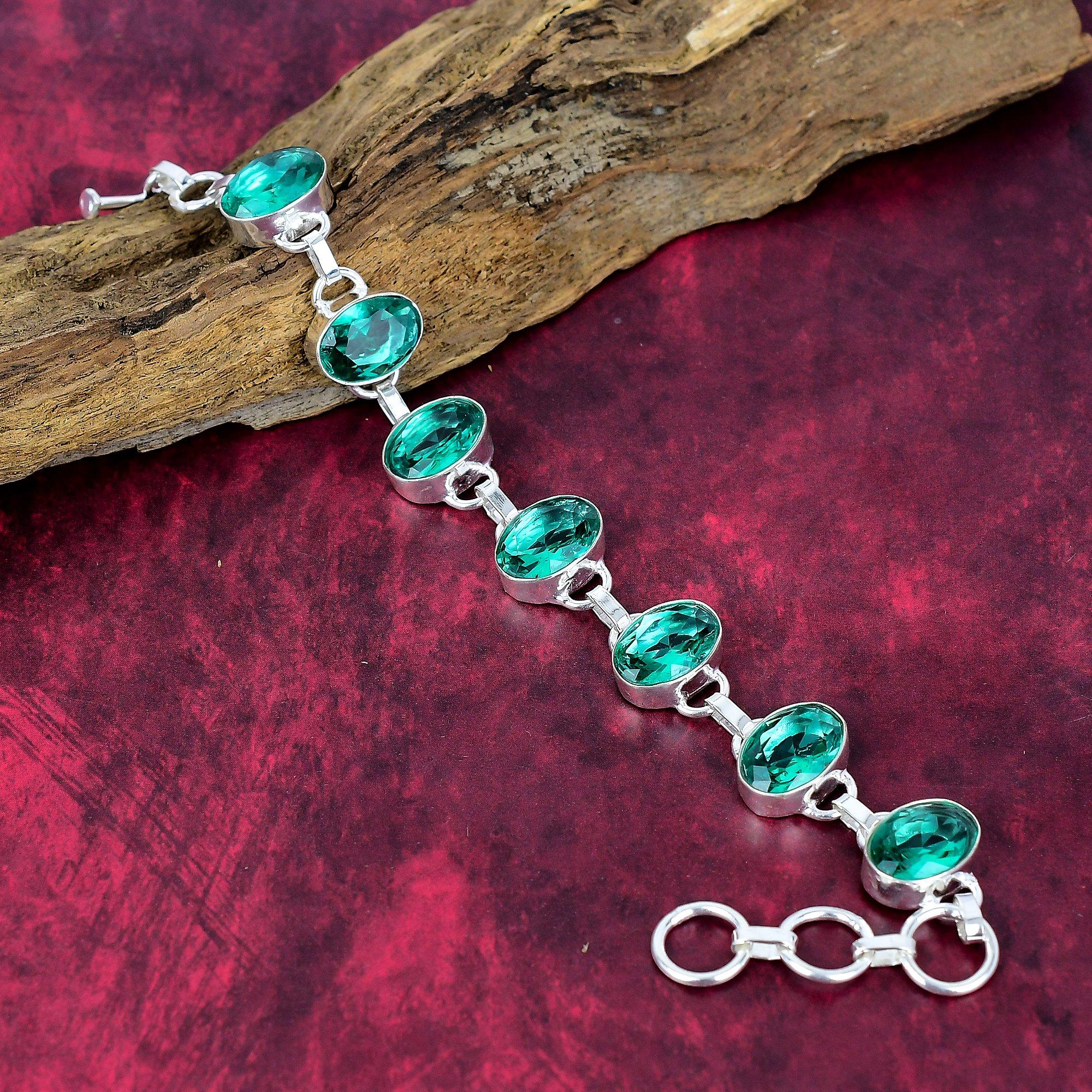 Green Apatite 925 Solid Sterling Silver Bracelet, Handmade Gemstone Bracelet Jewelry, Gifts For Wife Brand New Bracelet