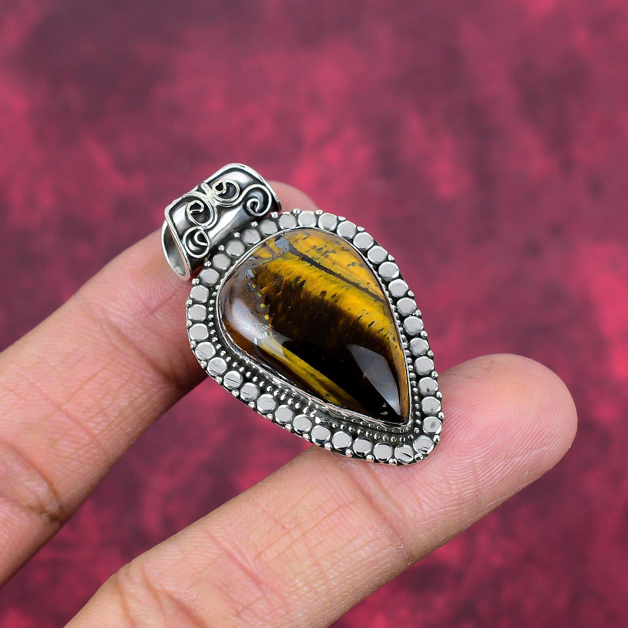 Tiger's Eye 925 Solid Sterling Silver Pendant, Handmade Gemstone Pendant, Gift For Mom Antique Jewelry