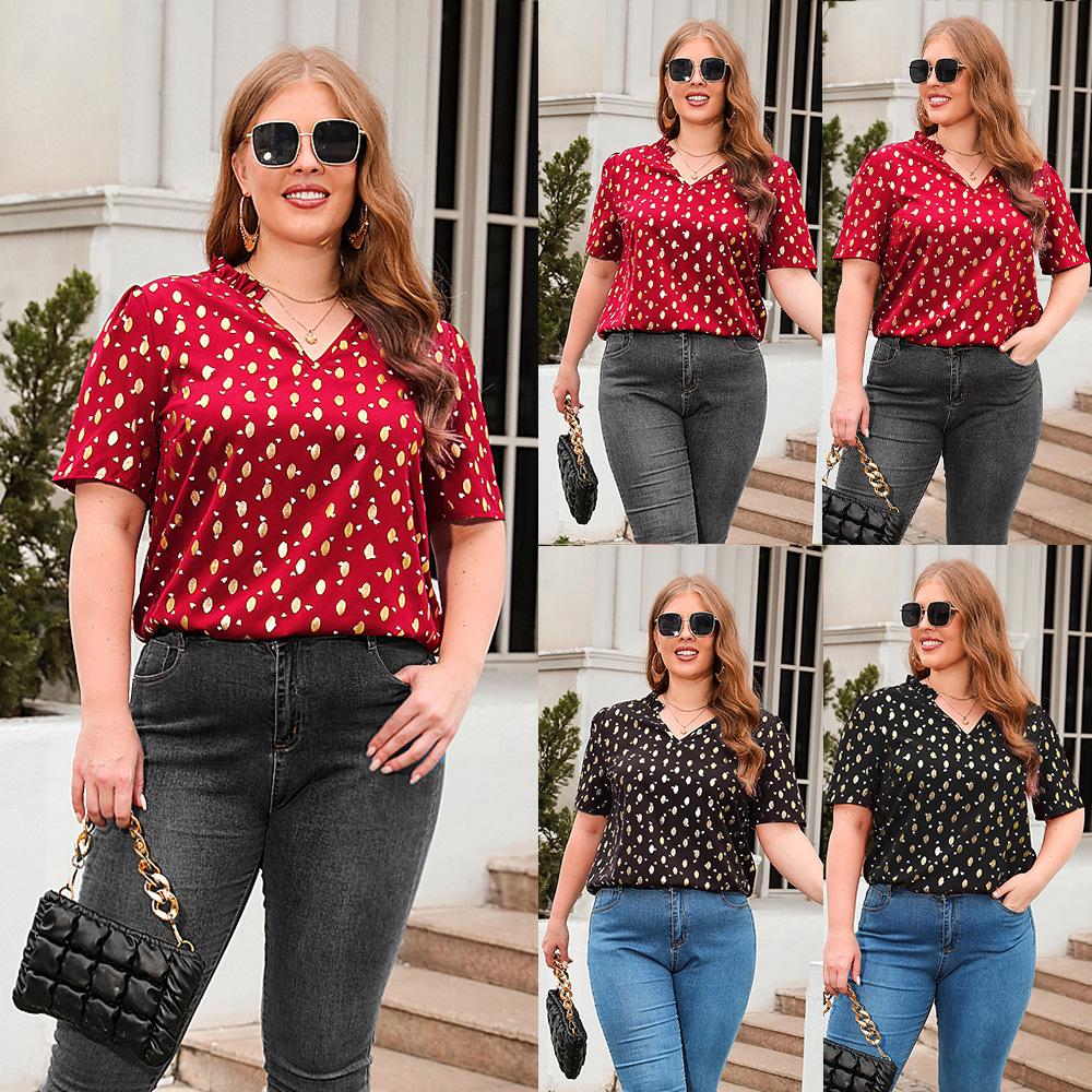 Summer Women's T-shirt Loose Casual T-shirt Plus Size V-neck Short-sleeved Commuter Short-sleeved Tops