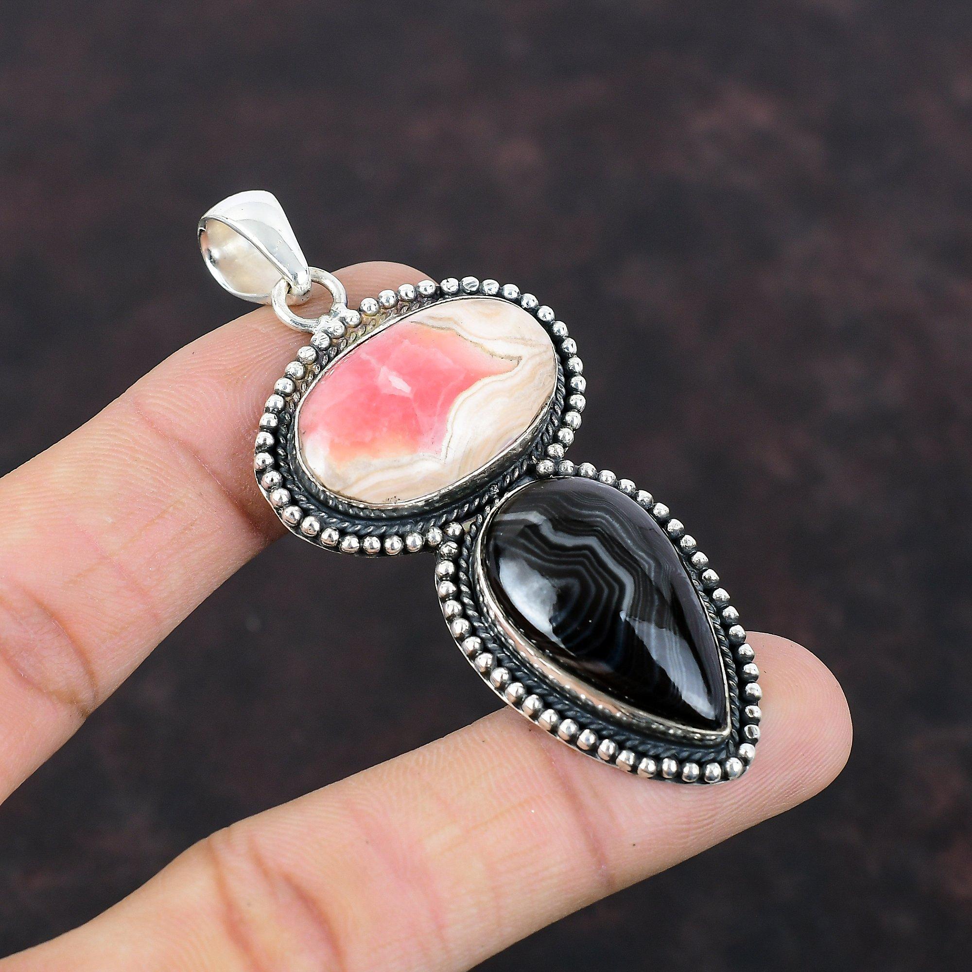 Rhodochrosite Pendant Psilomelane Pendant 925 Sterling Silver Pendant Handmade Jewelry Genuine Gemstone Pendant Vintage Jewelry Gift For Him