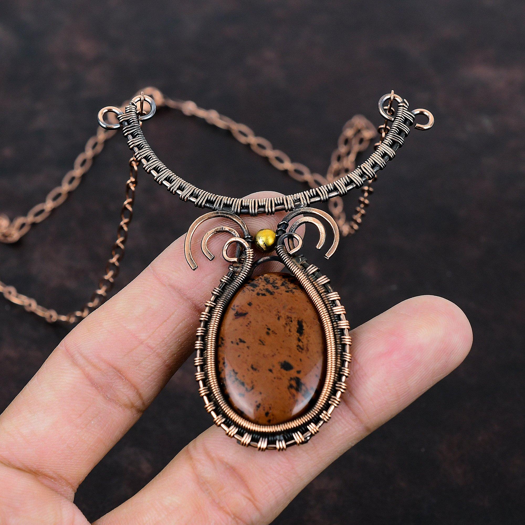 Mahogany Obsidian Necklace Copper Wire Wrapped Necklace Handmade Copper Jewelry Original Gemstone Necklace Adjustable Necklace Gift For Her
