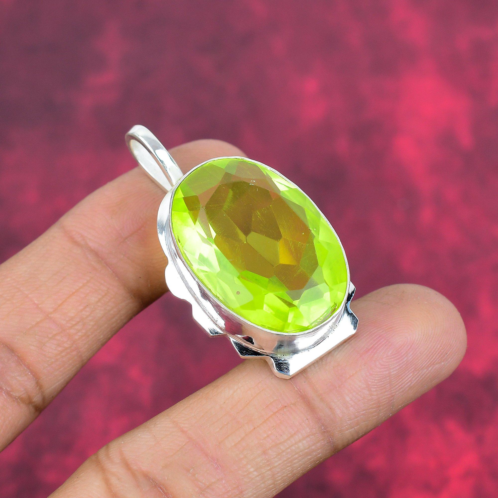 Pendentif Designer Topaze Citron, Pendentif en Argent Sterling Massif 925, Pendentif Fait Main Pour le Memorial Day