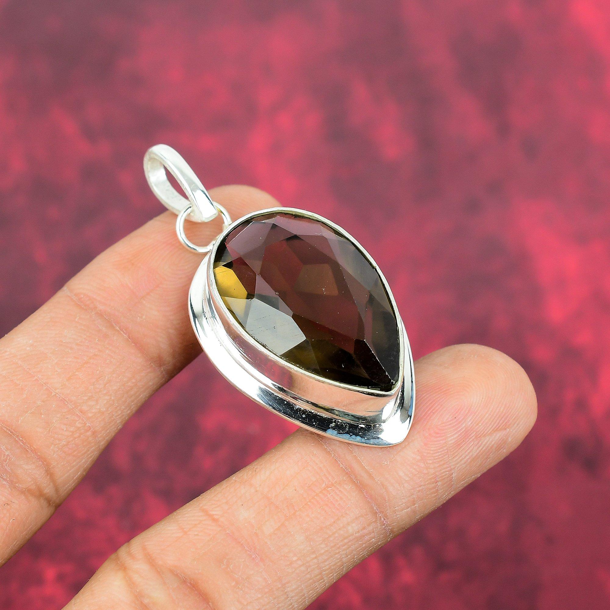 Smoky Topaz Jewelry, Handmade Gemstone Pendant, 925 Solid Sterling Silver Pendant Antique Jewelry, For Engagement Gift