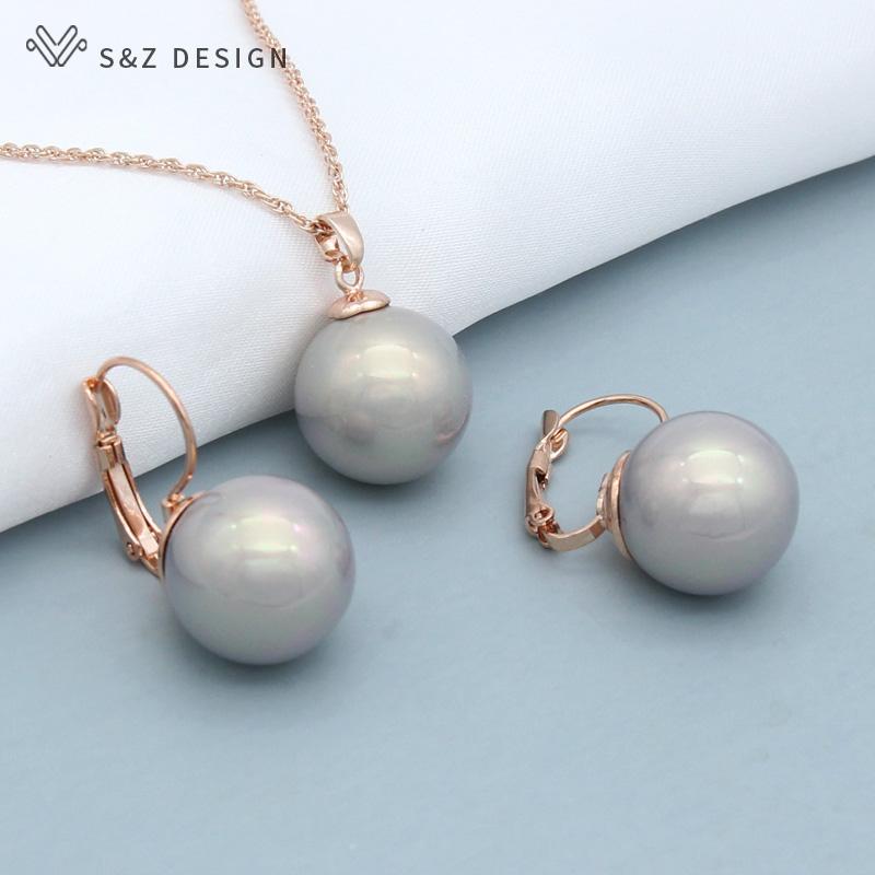 Módní Elegantní Klasické Kulaté Náušnice se simulovanými perlami Soupravy šperků Pro ženy Dívčí svatba Trendy náhrdelník s přívěskem z růžového zlata