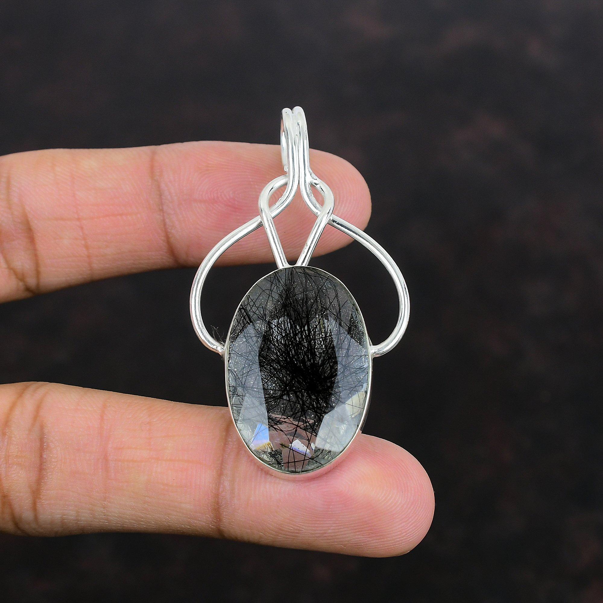 Faceted Black Rutile Gemstone Pendant 925 Sterling Silver Pendant Handmade Designer Pendant Natural Black Rutile Jewelry Best Gift For Mom