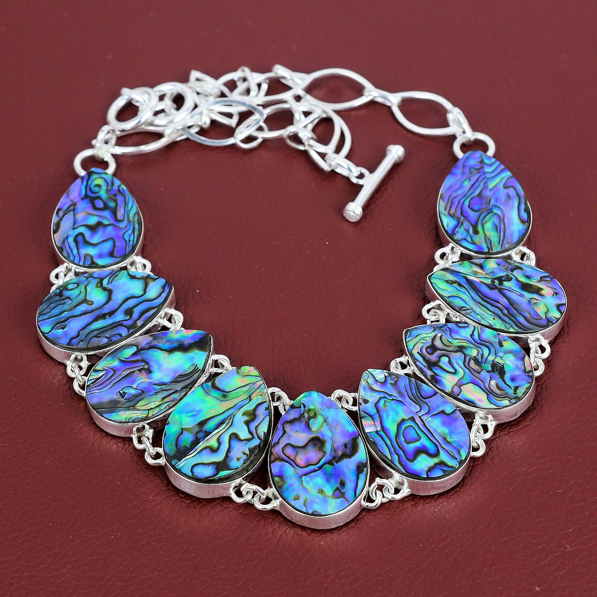 Abalone shell necklace 925 sterling silver necklace handmade jewelry adjustable chain necklace abalone shell gemstone jewelry gifts for mom