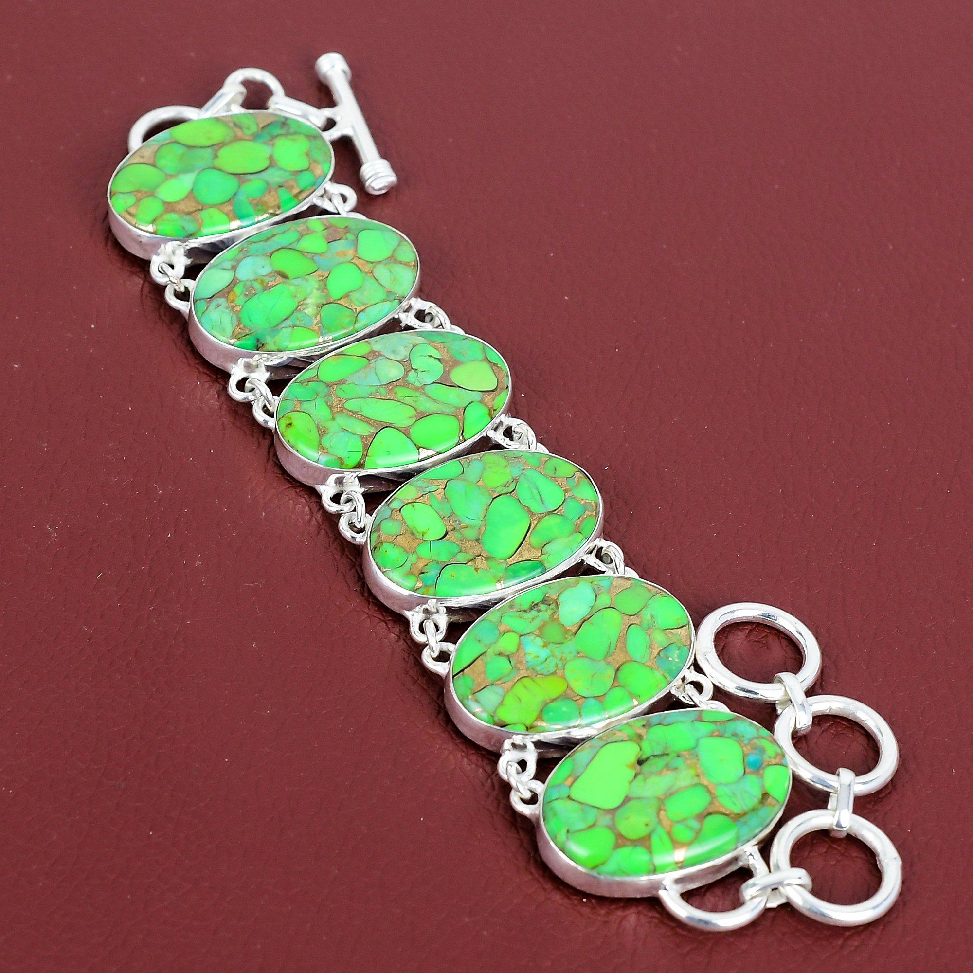 Copper green turquoise bracelet gemstone bracelet handmade boho jewelry 925 sterling silver bracelet adjustable chain bracelet gifts for her