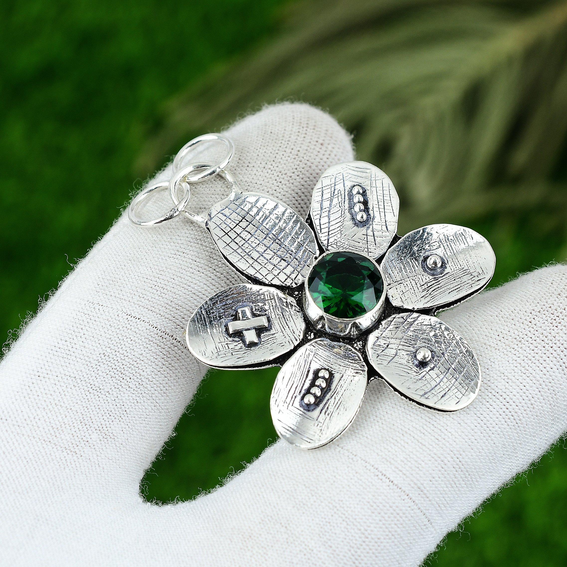 Natural Chrome Diopside Gemstone Jewelry 925 Sterling Silver Pendant For Girls