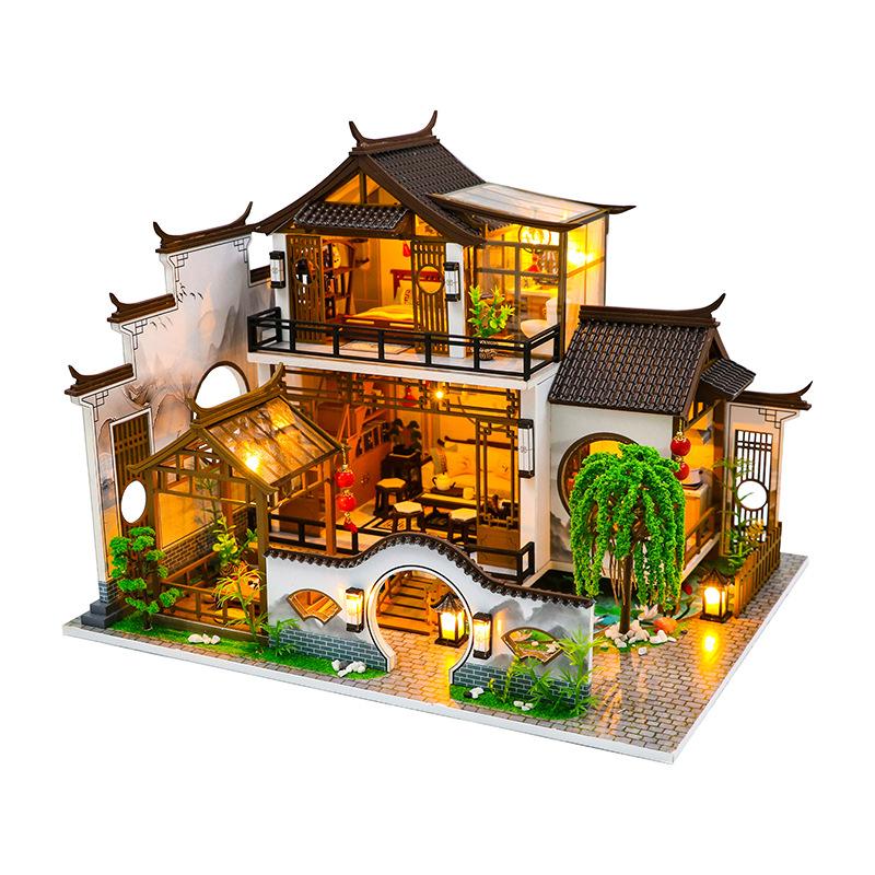 DIY Wooden Doll Houses Ancient Casa Miniature Building Kits with Furniture Led Dollhouse for Adults Christmas Gifts