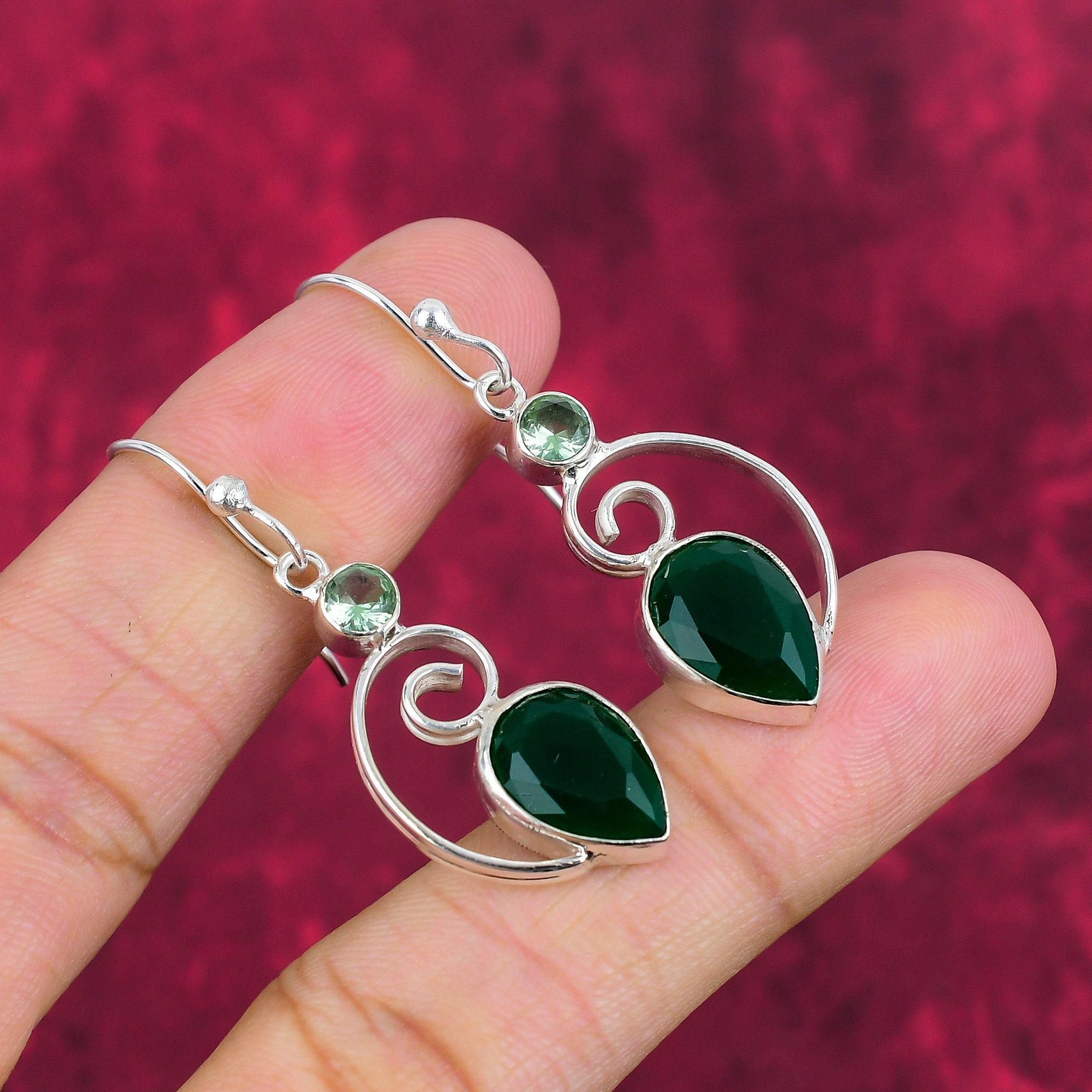 Green Onyx, Green Amethyst Earrings Gemstone Jewelry, 925 Solid Sterling Silver Handmade Earrings, Latest Design Jewelry