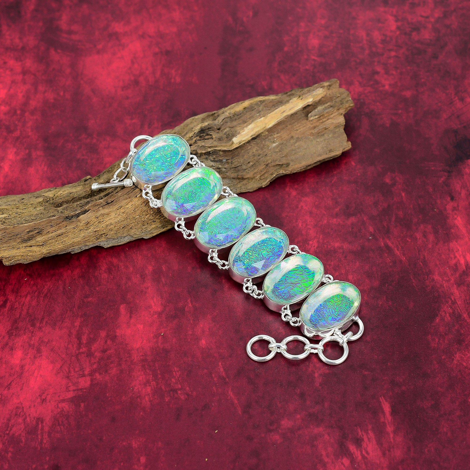 White Triplet Opal 925 Solid Sterling Silver Bracelet, Handmade Gemstone Jewelry, Gifts For Wife Brand New Bracelet