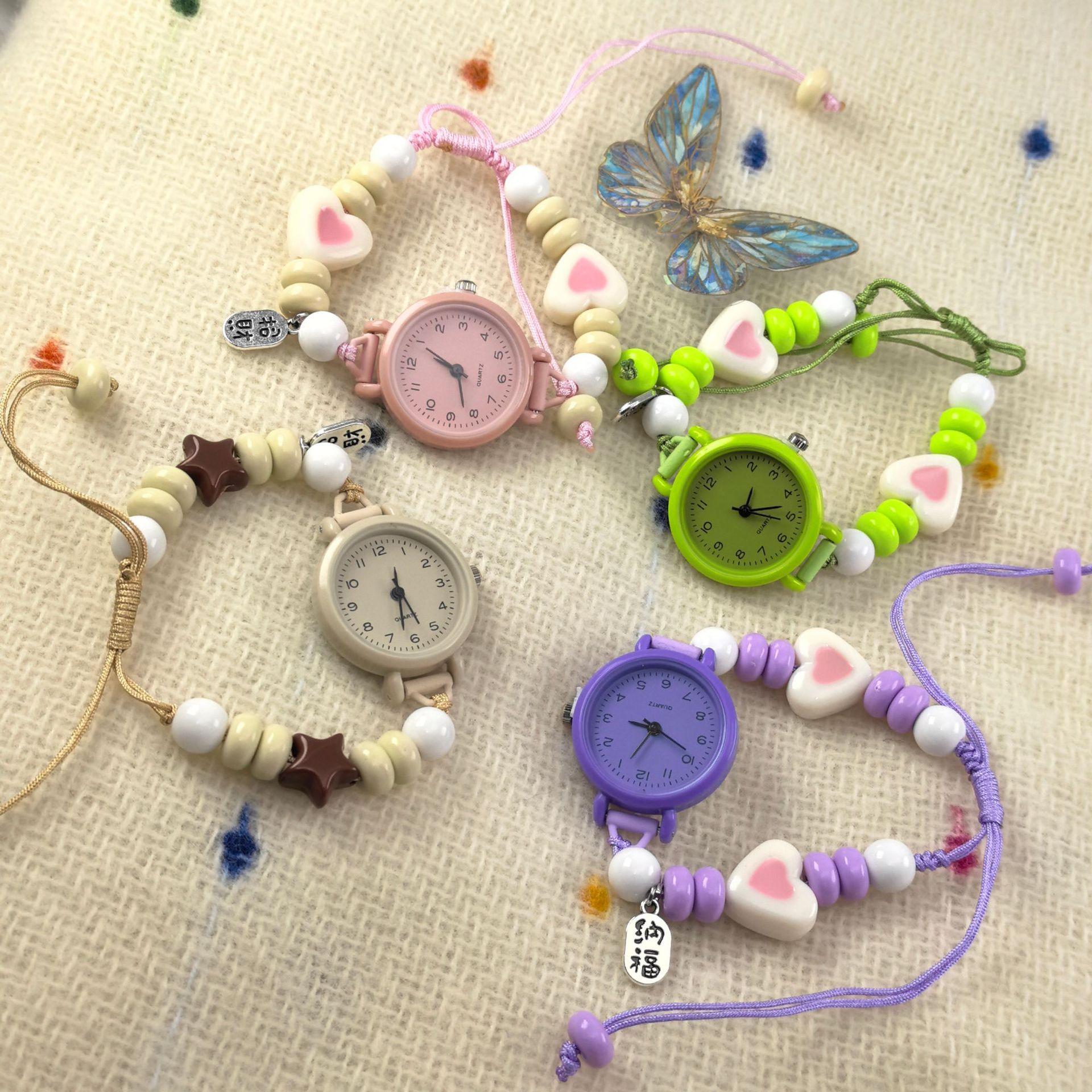 Fashion Dopamine Bracelet Watch Beaded Adjustable Star Heart Chain Watch Pendant Quartz Watch Women Girls Digital Wristwatches