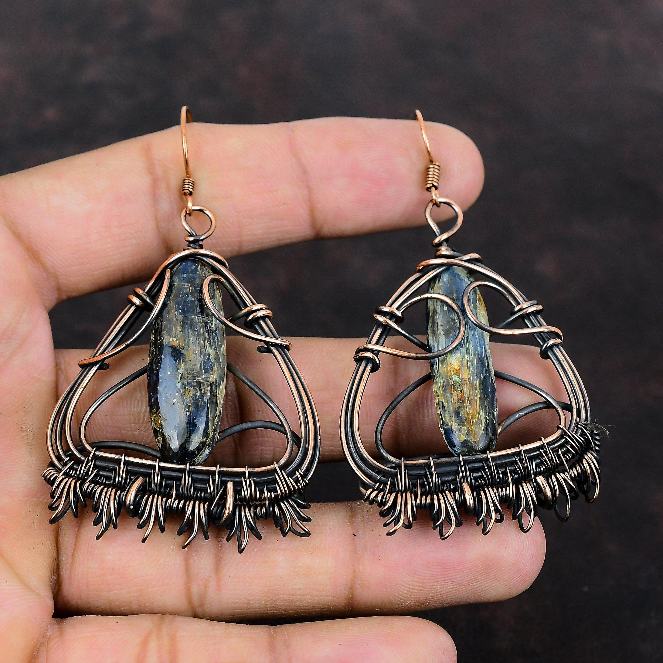 Kyanite Rough Earring Copper Wire Wrapped Earrings Natural Gemstone Jewelry Handmade Amazing Earring Designer Copper Jewelry Gift For Women