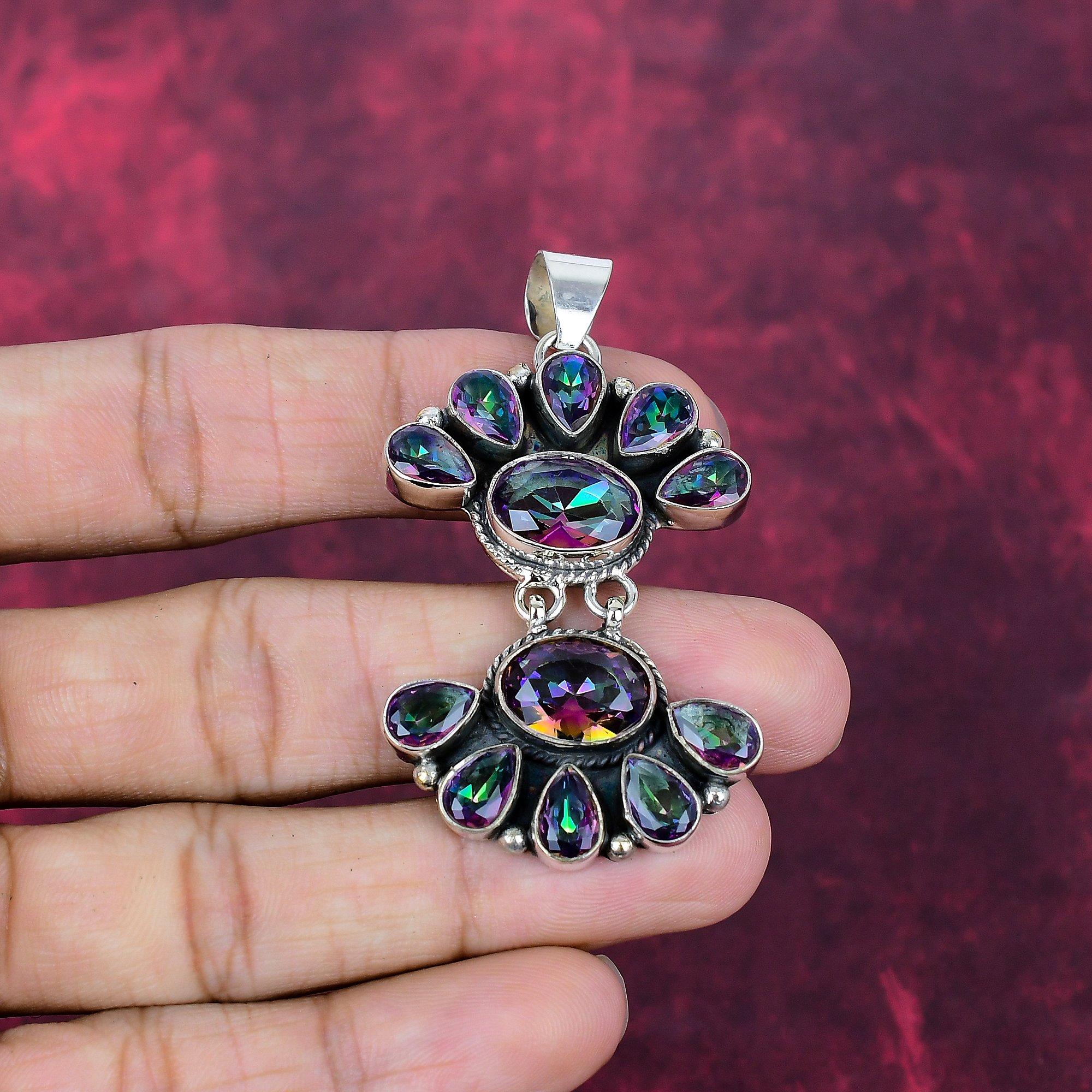 Mystic Topaz 925 Solid Sterling Silver Pendant Jewelry, Handmade Gemstone Jewelry, For Memorial Day