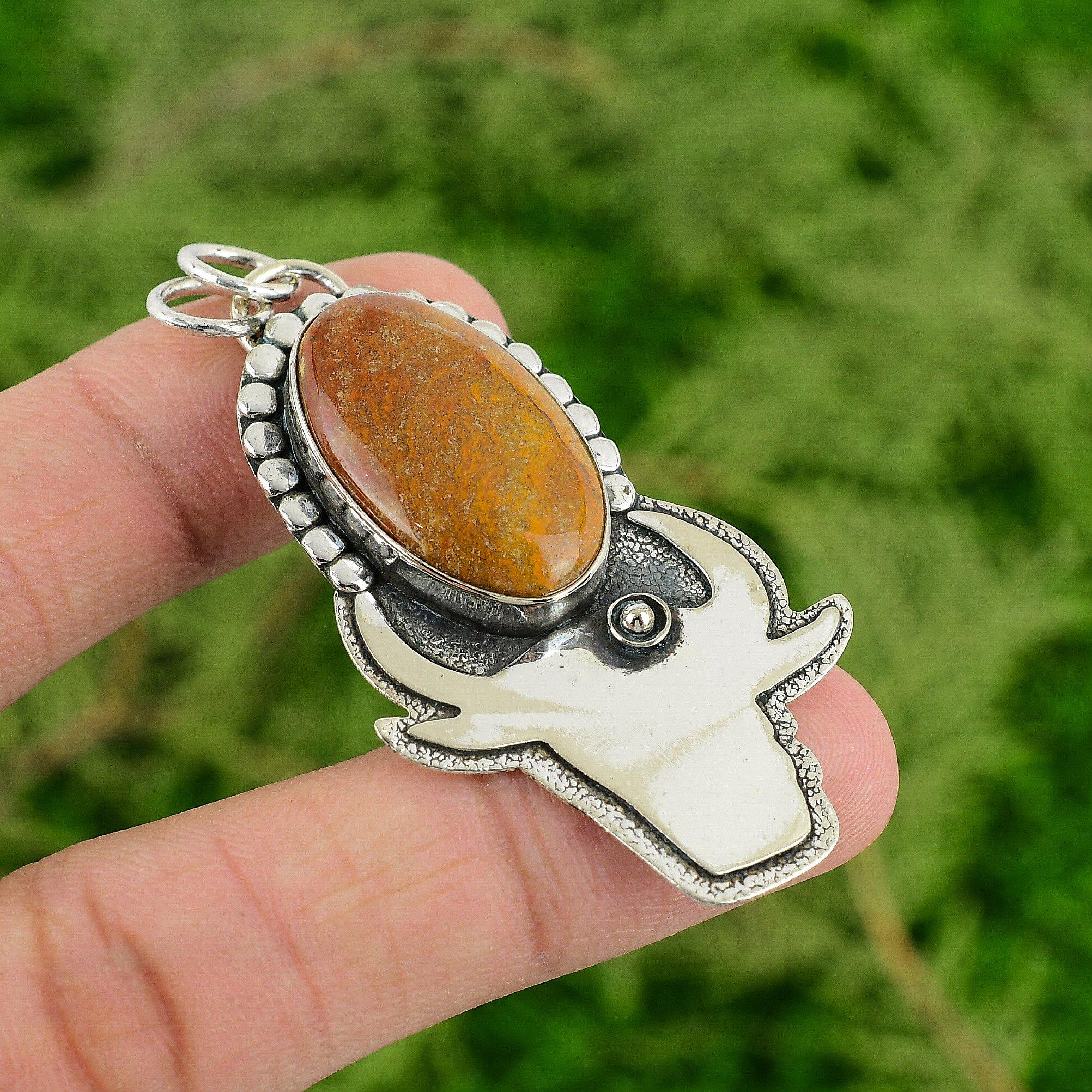 Daughters Day Deal Oval Pertified Wood Gemstone Wife Pendant 925 Sterling Silver