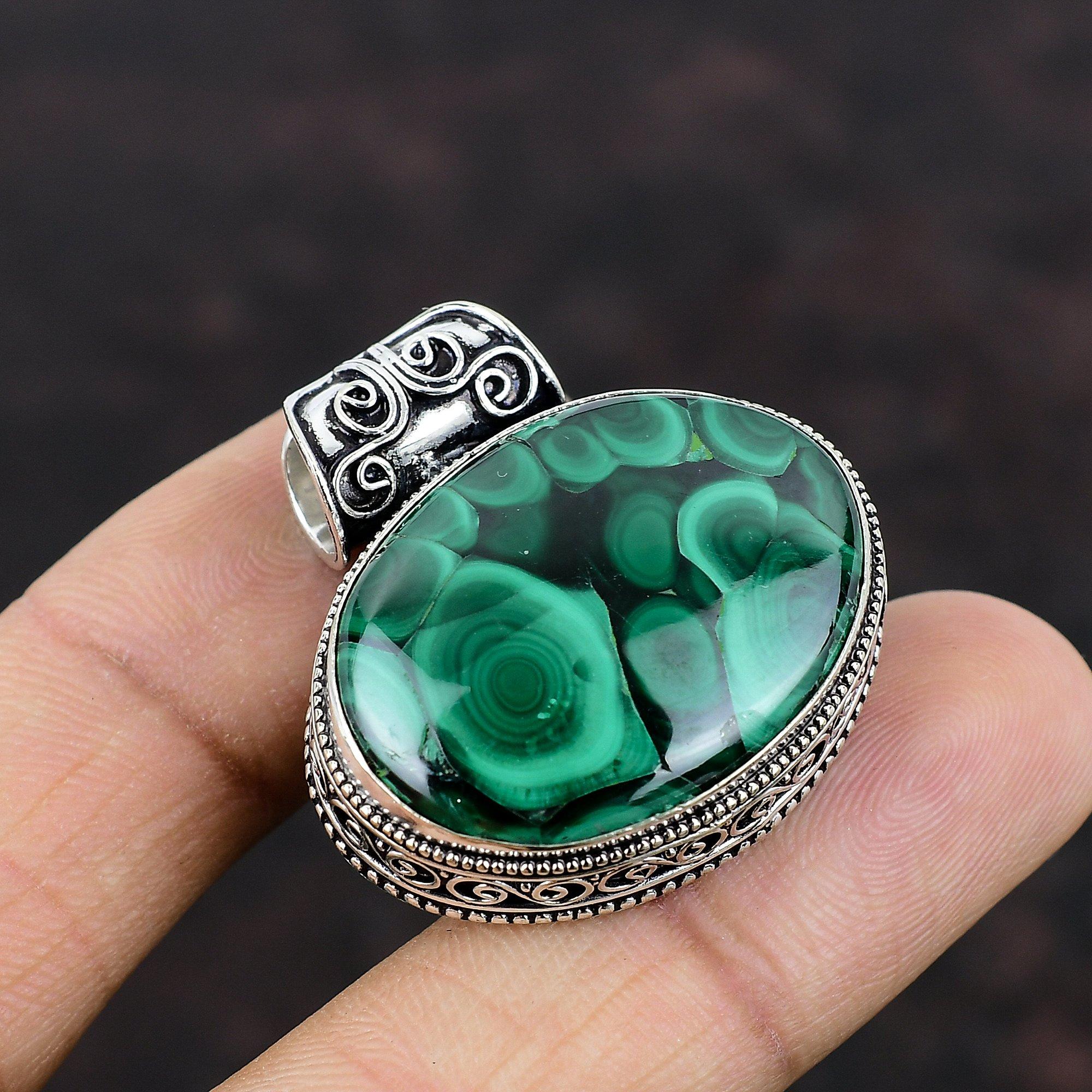 Malachite Pendant Handmade Pendant Vintage Jewelry 925 Sterling Silver Pendant Unique Design Pendant Original Gemstone Jewelry Gift For Her