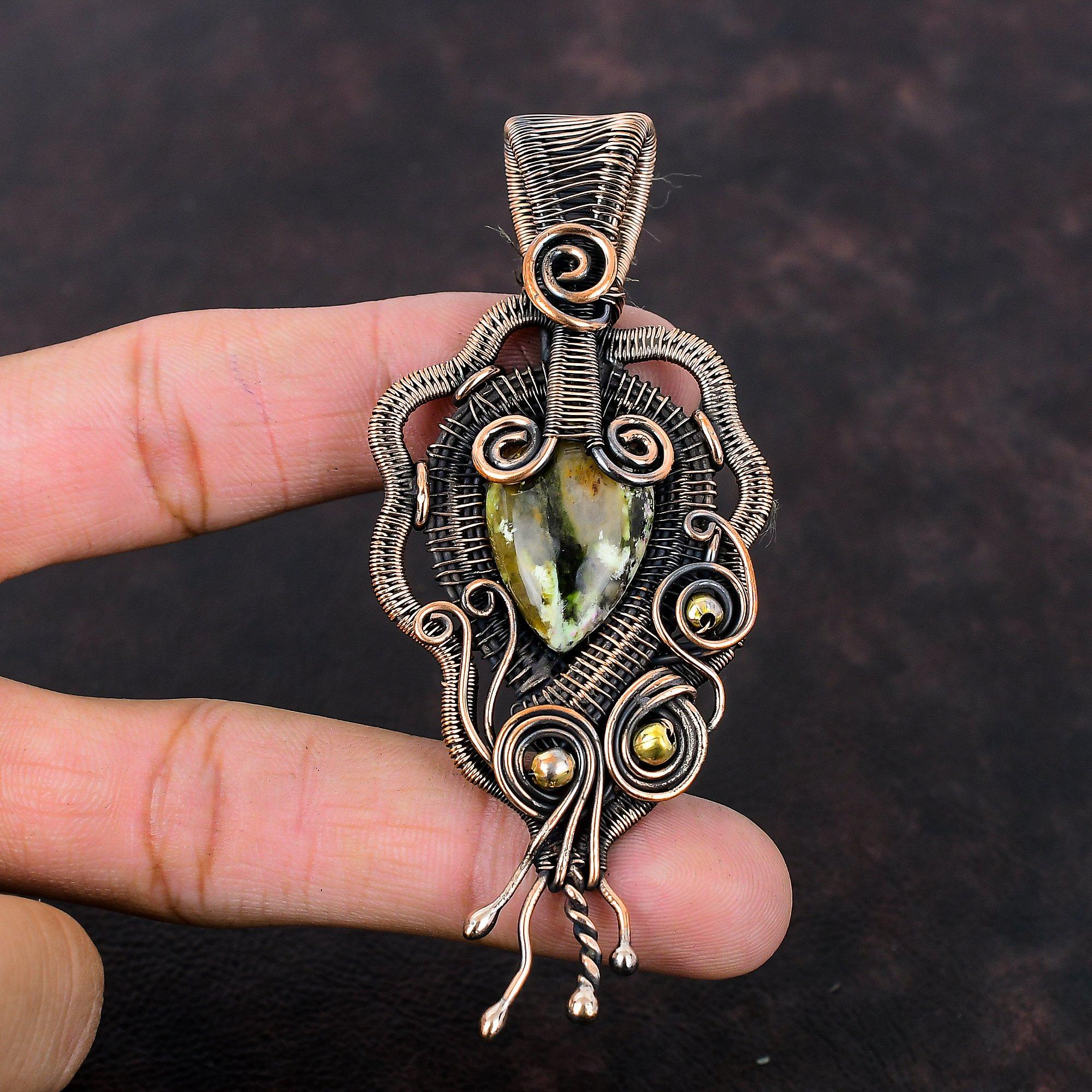 Australian Chrome Chalcedony Pendant Copper Wire Wrapped Pendant Handmade Pendant Antique Jewelry Gemstone Pendant Copper Jewelry For Gifts
