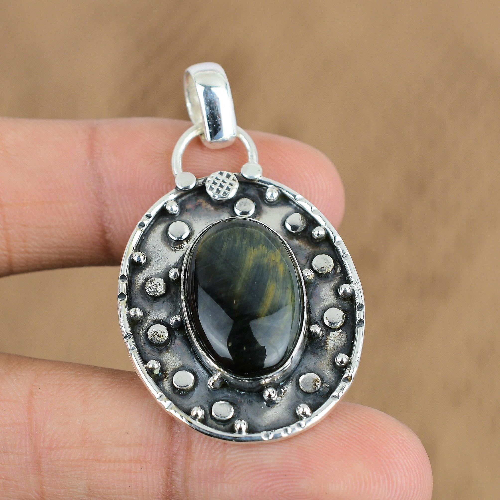 Natural Nellite Gemstone Pendant Blue 925 Sterling Silver Indian Jewelry