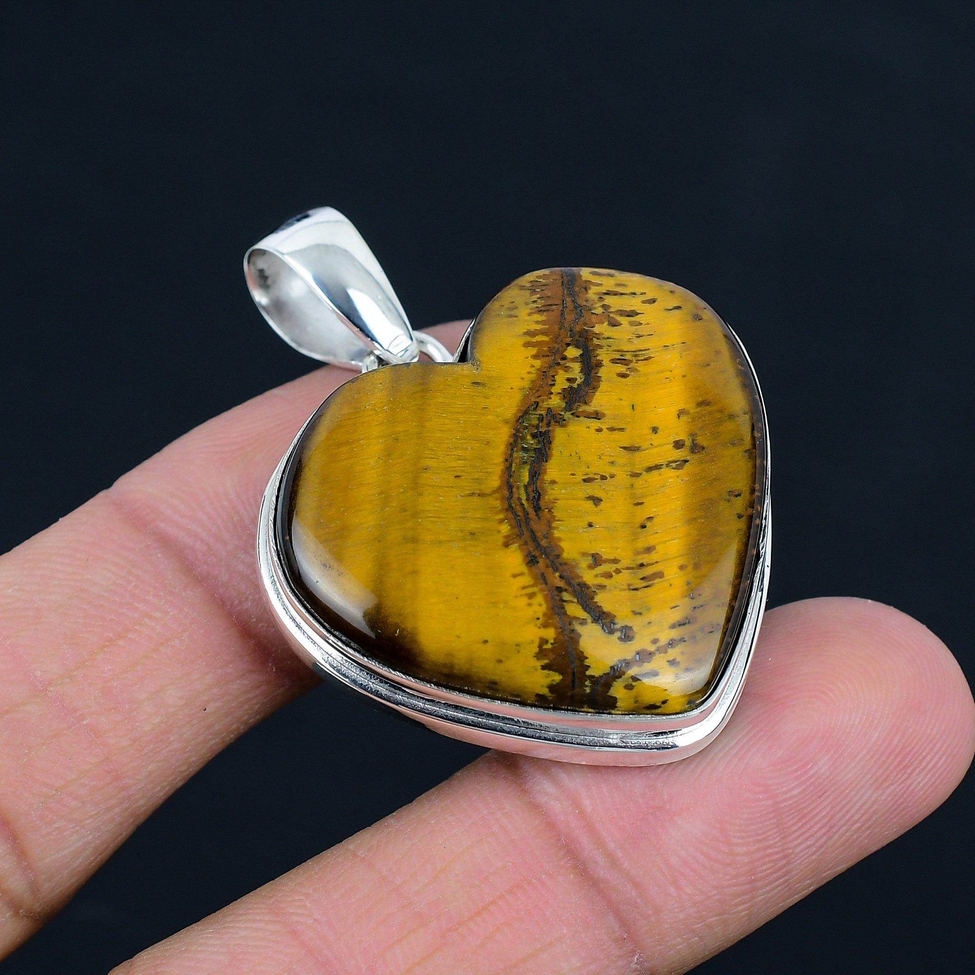 Naturlig hjärtformad tigeröga ädelstenshänge, 925 sterlingsilver, hängesmycke, handgjort silverhänge smycke för gåva, påskgåva