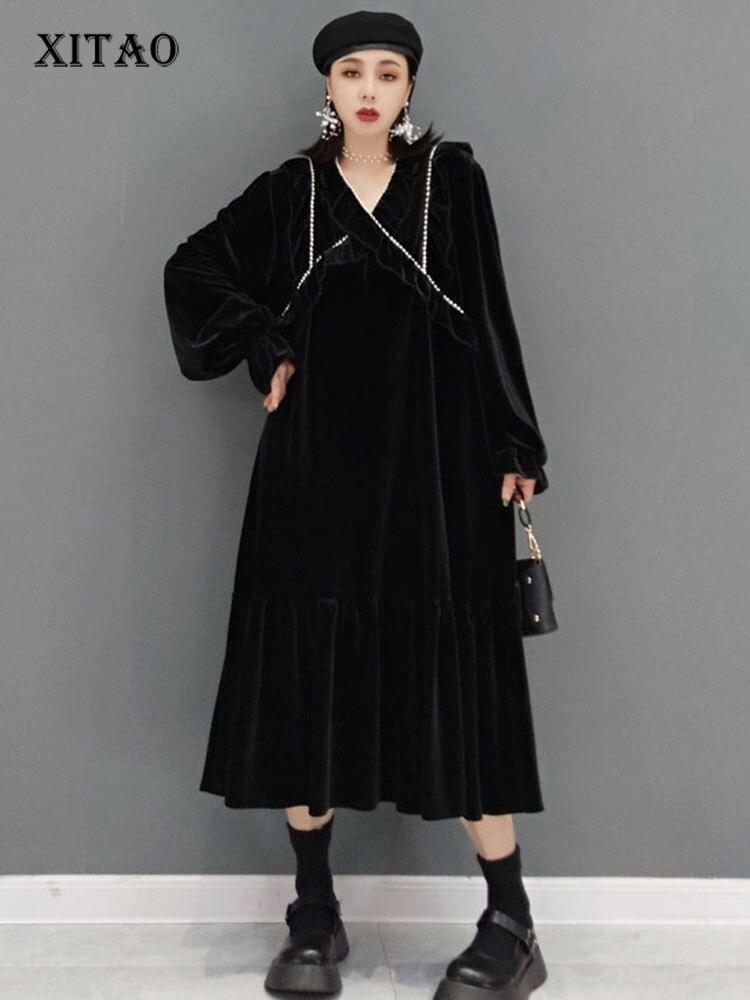 Xitao Módní nové černé volné dámské šaty s temperamentem WMD4344