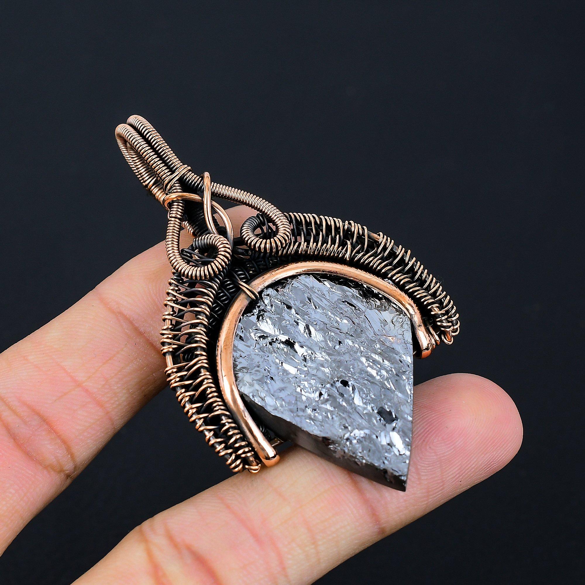 Rough Shungite Gemstone Handmade Pure Copper Wire Wrapped Pendant Jewelry For Women