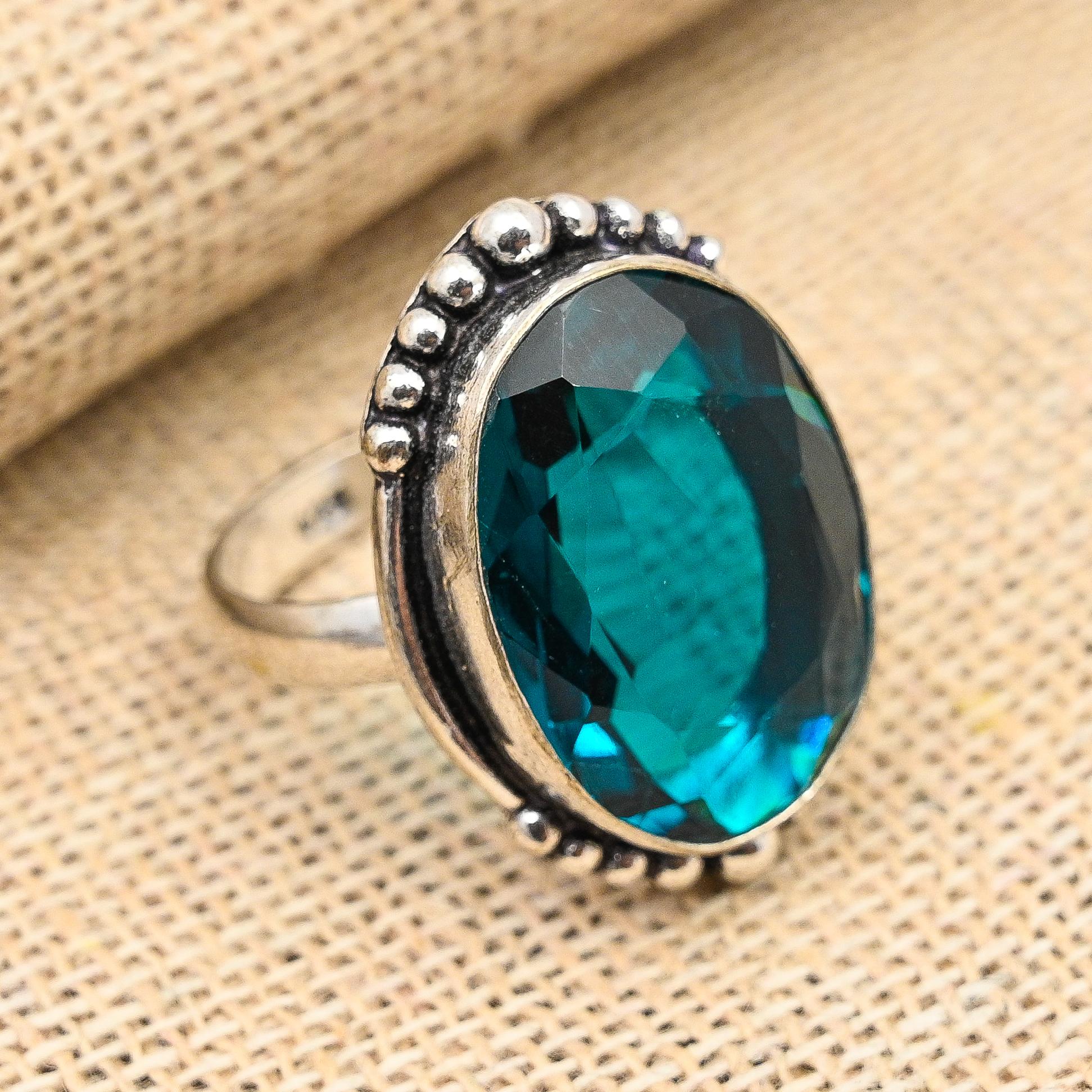 Indicolite Gemstone Handmade 925 Sterling Silver Ring Jewelry For Thanksgiving