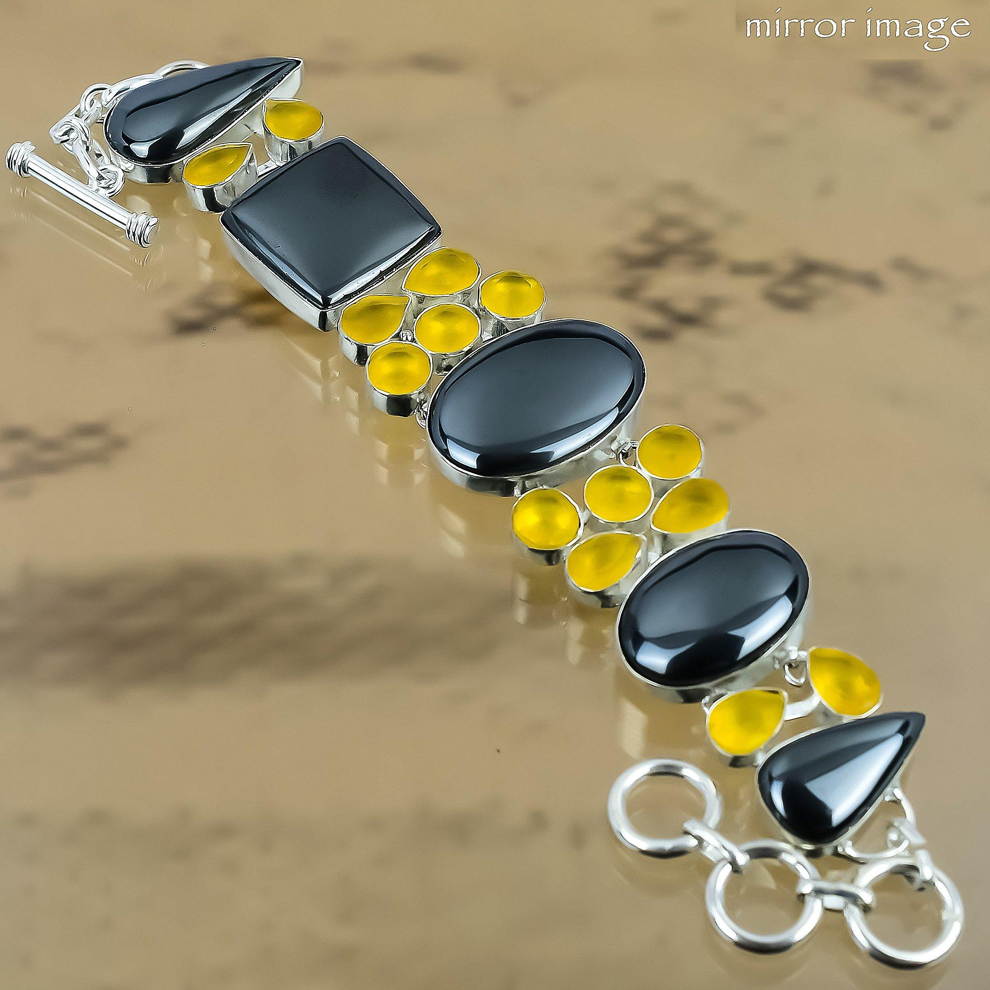 Natural Hematite Gemstone Chain Adjustable Bracelet 925 Sterling Silver Jewelry