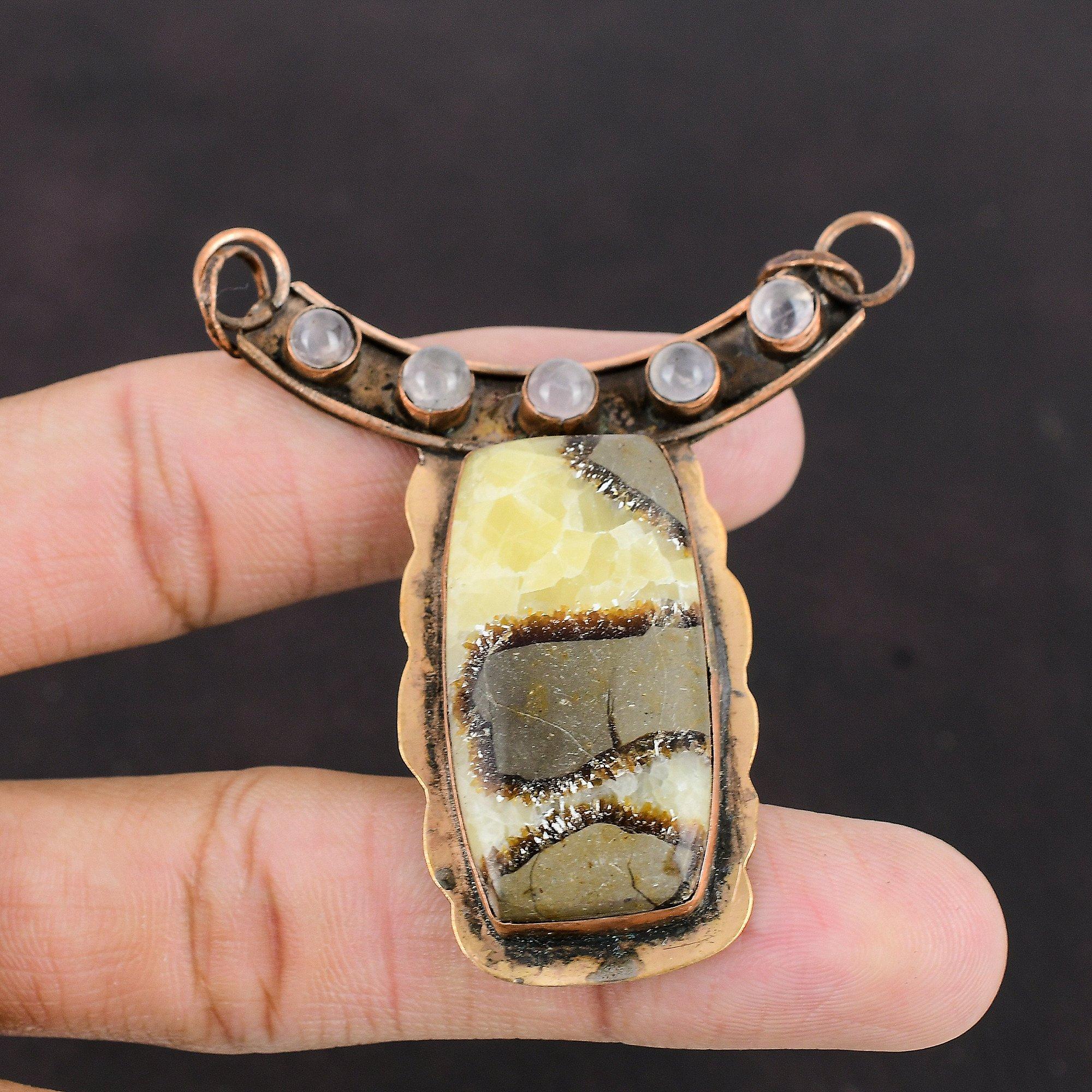 Septarian Pendant Rose Quartz Pendant Gemstone Copper Pendant Natural Septarian Jewelry Gift For Mom Handmade Copper Jewelry Amazing Pendant