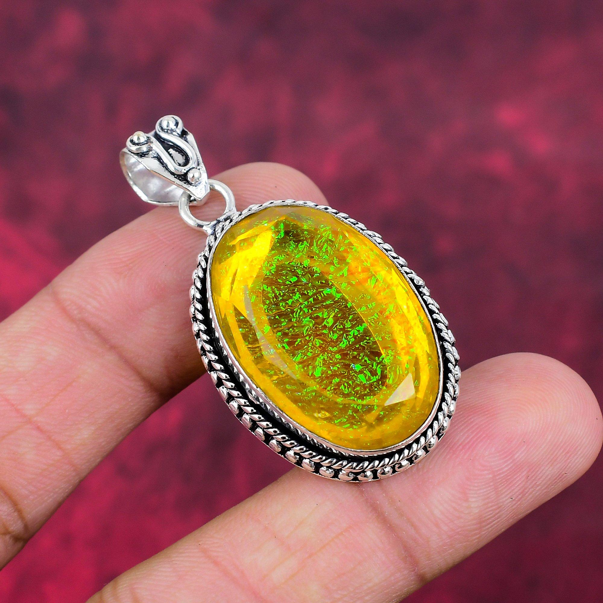 Colgante de ópalo triplete naranja hecho a mano, piedra preciosa, colgante de plata de ley maciza 925, joyería antigua, para regalo de compromiso