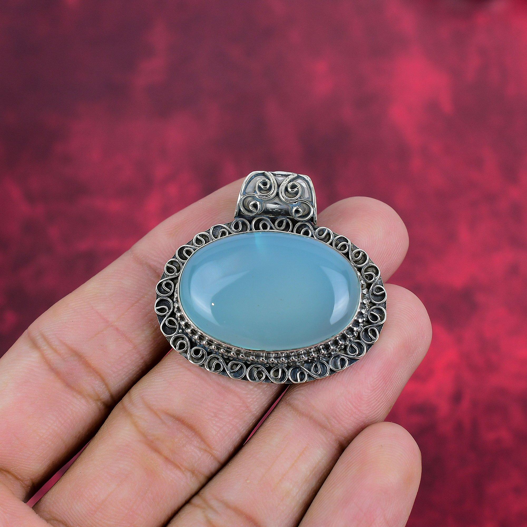Blue Chalcedony Pendant, 925 Sterling Silver Pendant Jewelry, Handmade Pendant Gemstone Amazing Jewelry For Thanksgiving