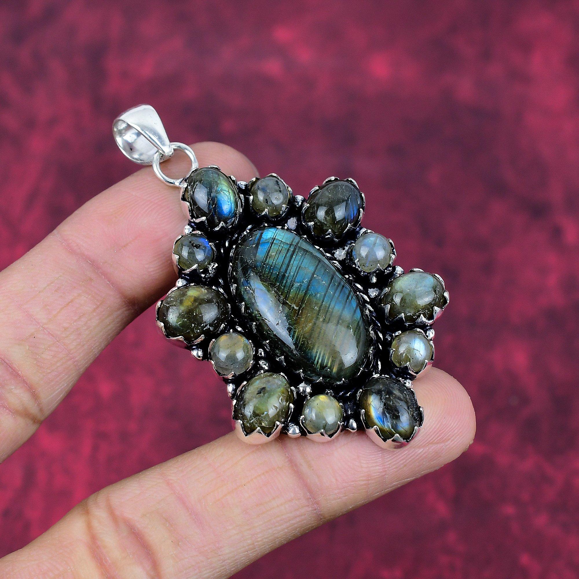 Pandantiv labradorit, bijuterii antice cu pandantiv din argint 925 din piatră prețioasă lucrată manual, pentru cadou Bijuterii din argint