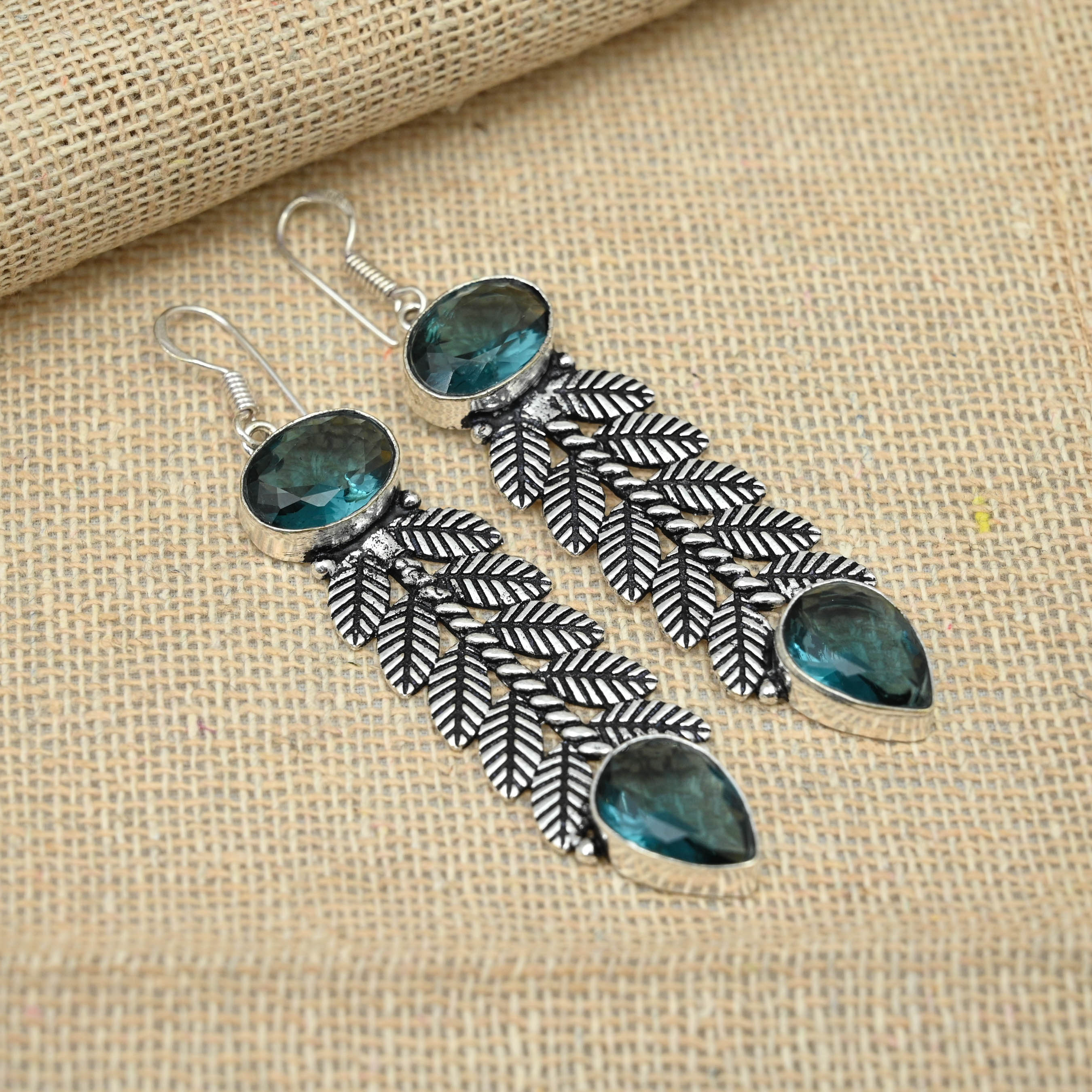 Indicolite Tourmaline Gemstone 925 Sterling Silver Handmade Designer Jewelry Earrings