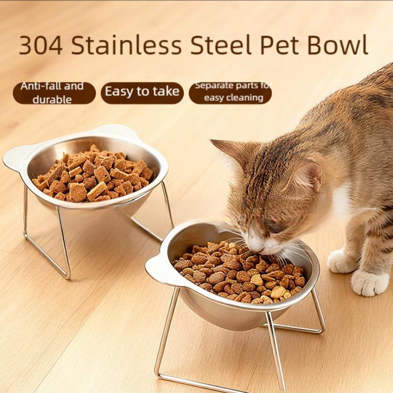 Stainless Steel Elevated Pet Bowl Set - Adjustable Neck-Health Feeding Stand with Non-Slip Base for Cats & Dogs (Food & Water Bowl Included)