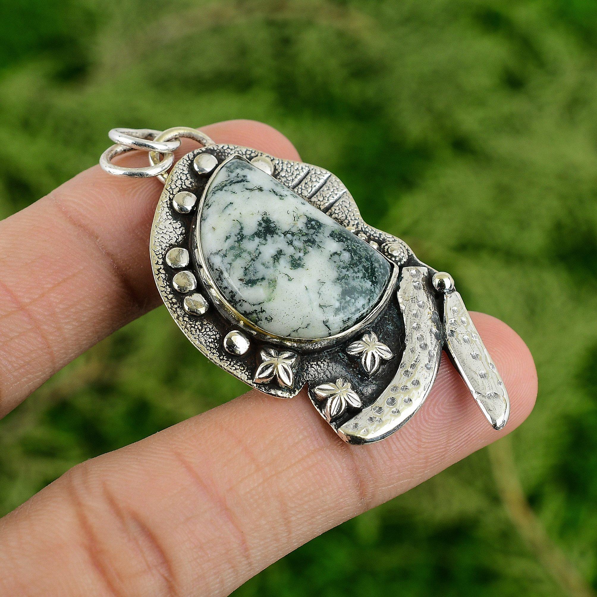 Daughters Day Deal Natural Tree Agate 925 Silver Wife Wedding Bezel New Pendant