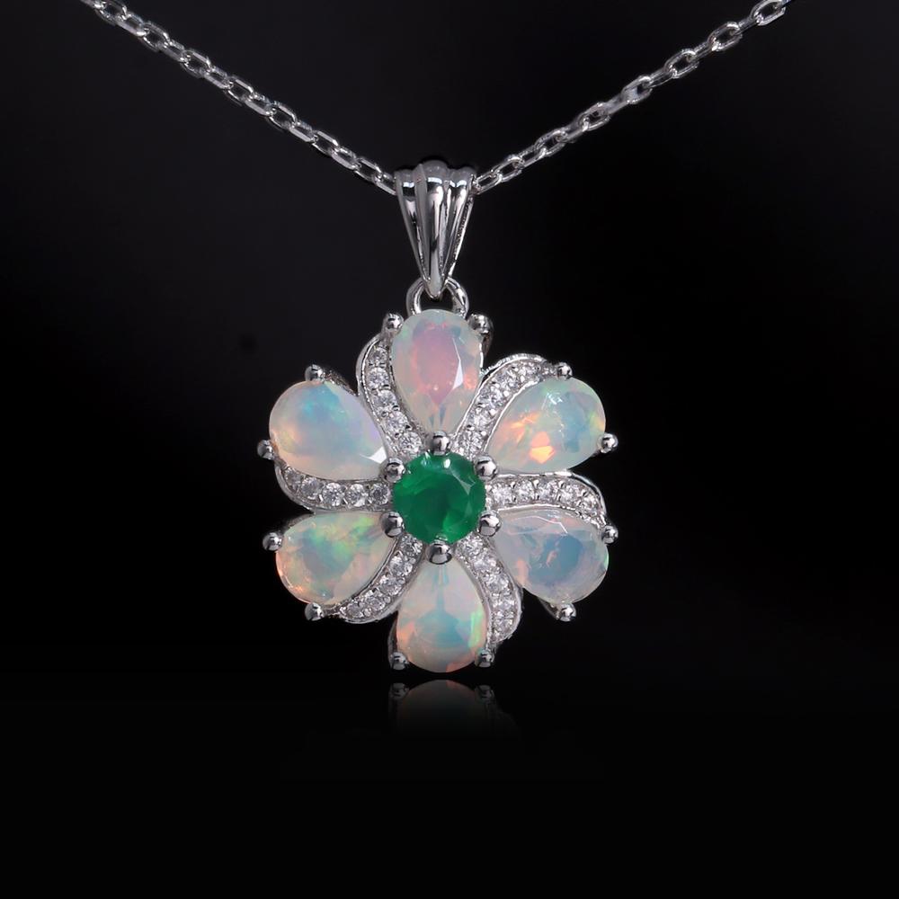 Argint S925 formă de floare design original cu pietre prețioase naturale opal etiopian verde agat bijuterii fine pentru femei bijuterii elegante