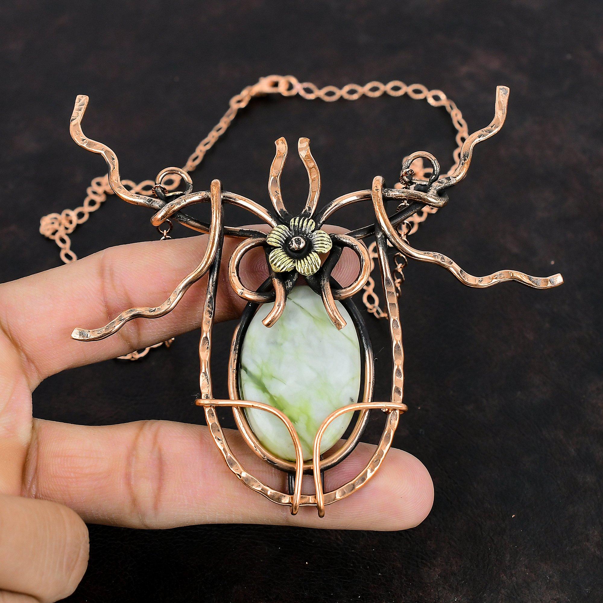 Green Aragonite Necklace Copper Wire Wrapped Necklace Adjustable Chain Necklace Handmade Necklace Gemstone Copper Jewelry Anniversary Gifts