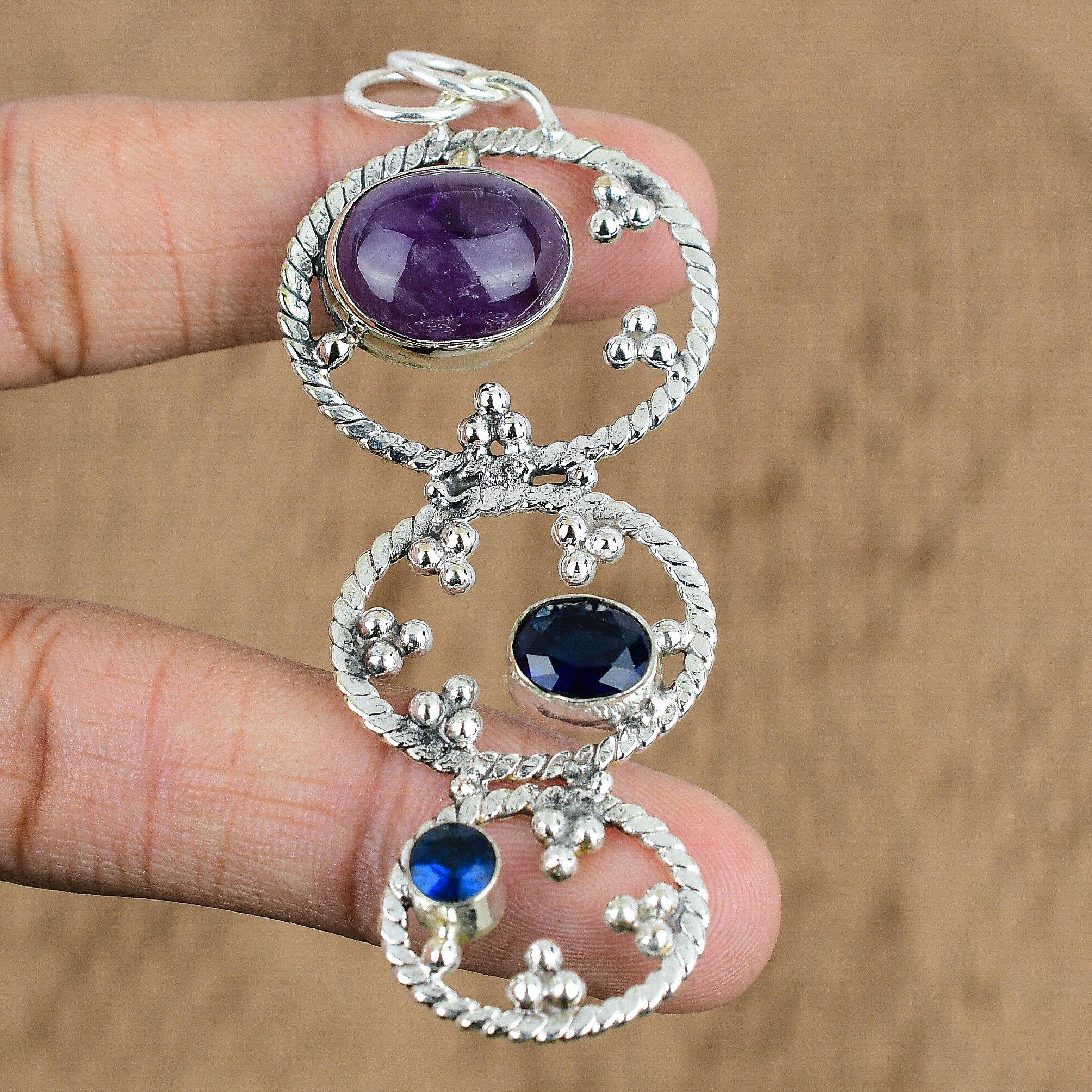 Easter Deal 925 Sterling Silver African Amethyst Stone Tanzanite Quartz Pendant