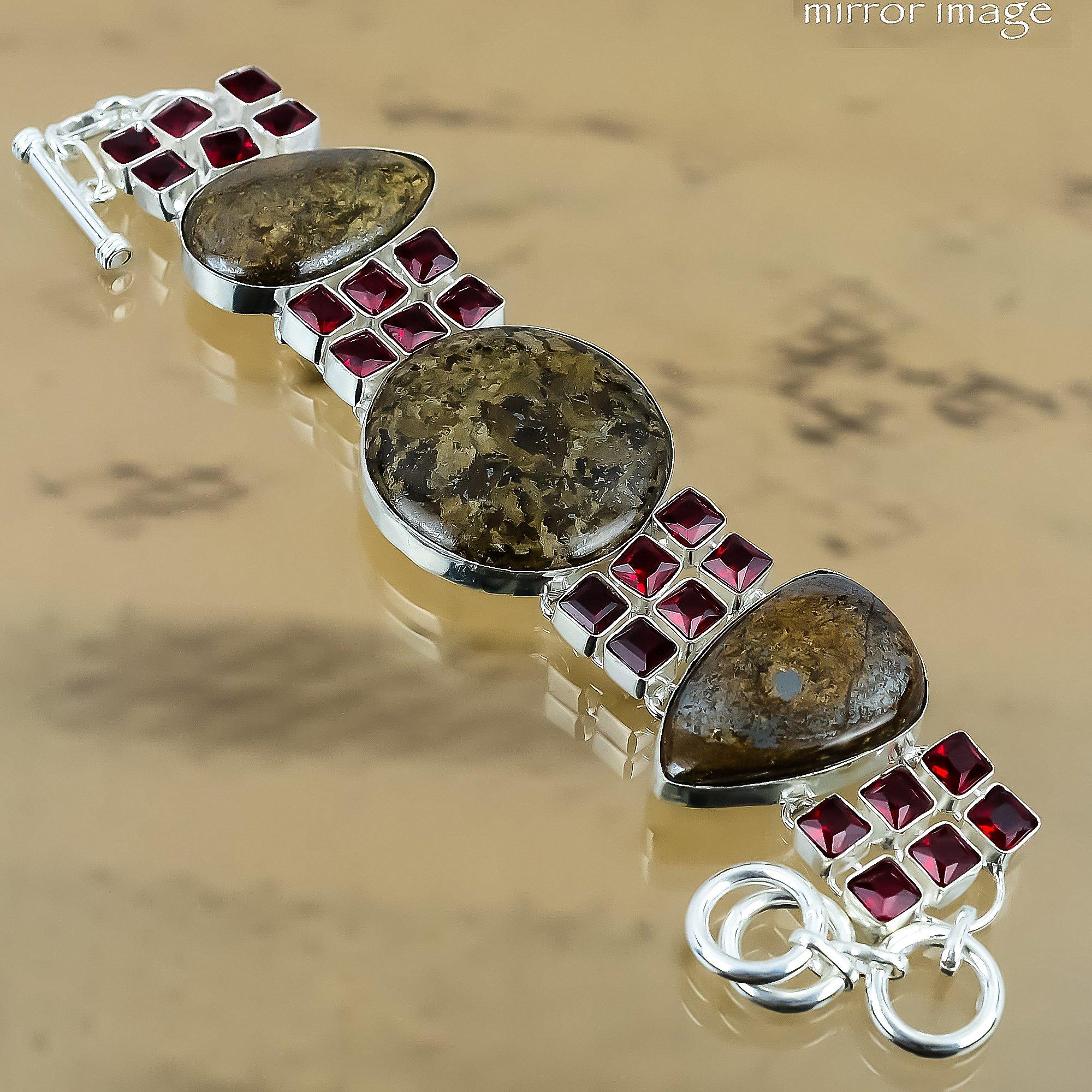 Bronzite Stone Mozambique Garnet Chain Birthday New Bracelet 925 Sterling Silver